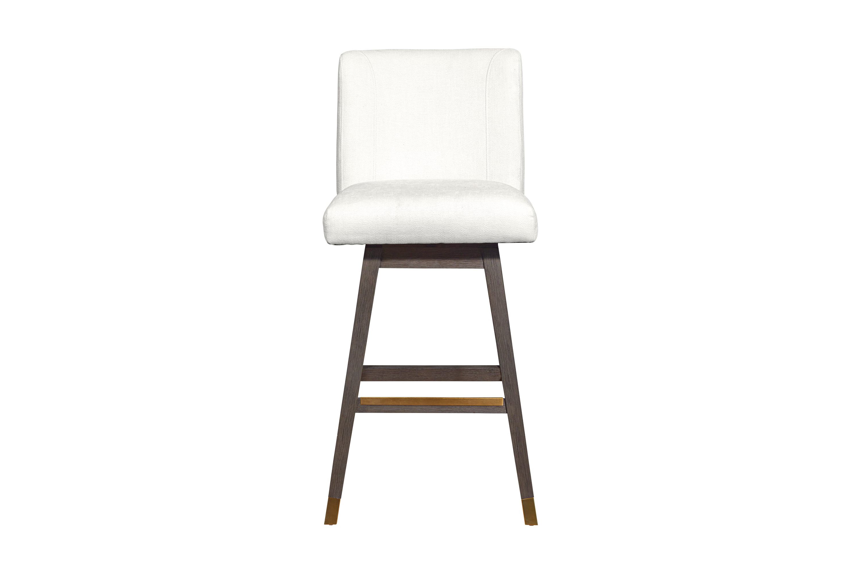Basila Swivel Bar Stool in Gray Oak Wood Finish with Pearl Fabric