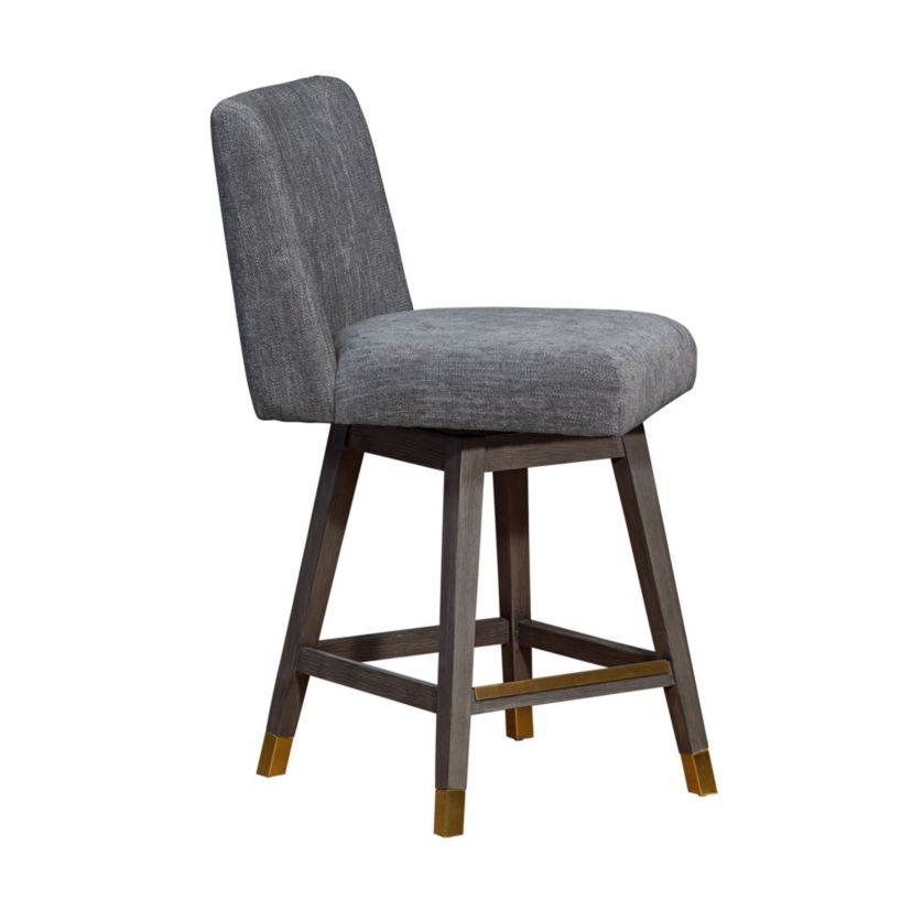 Basila Swivel Counter Stool in Gray Oak Wood Finish with Gray Fabric