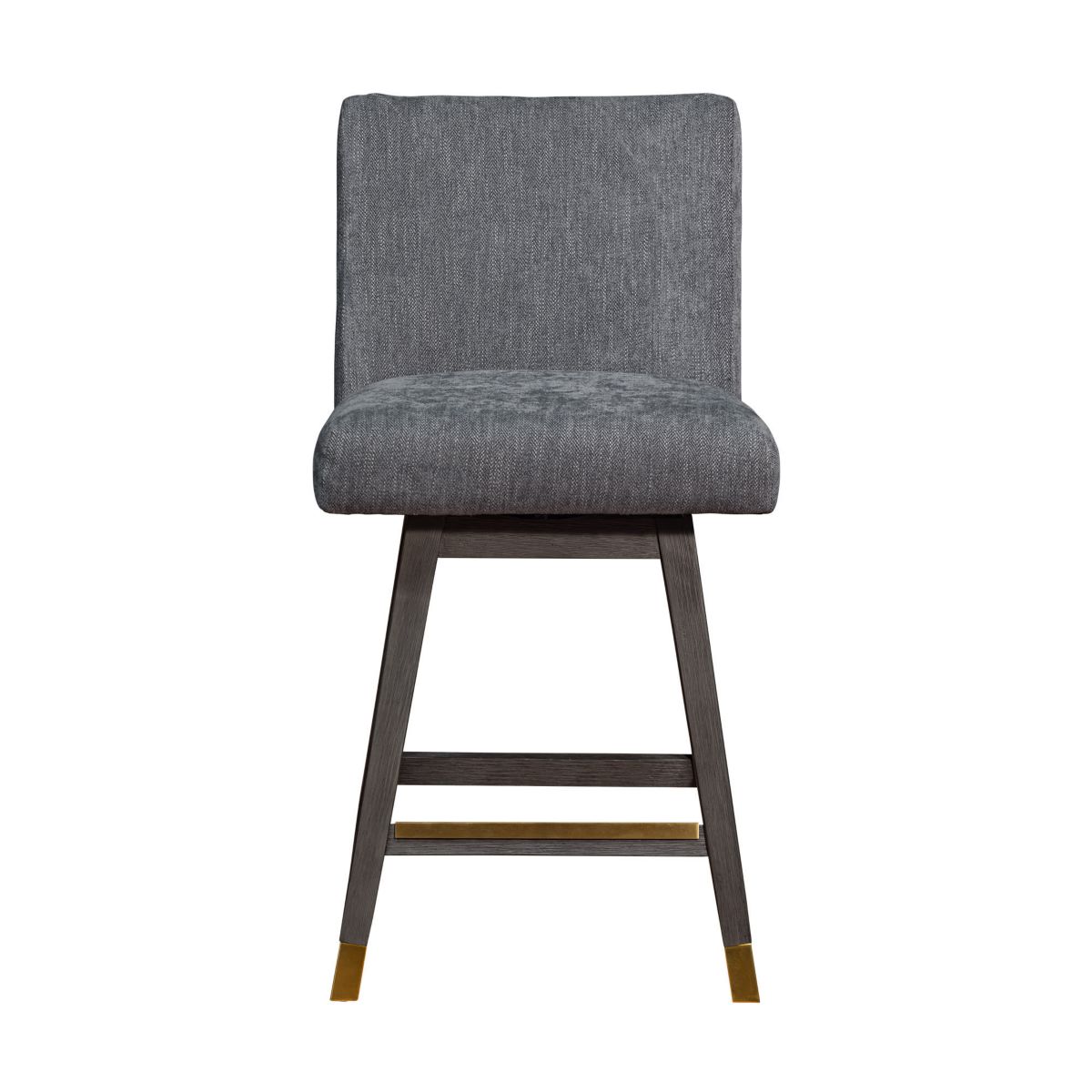 Basila Swivel Counter Stool in Gray Oak Wood Finish with Gray Fabric