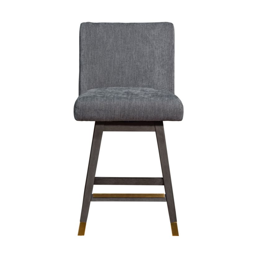 Basila Swivel Counter Stool in Gray Oak Wood Finish with Gray Fabric