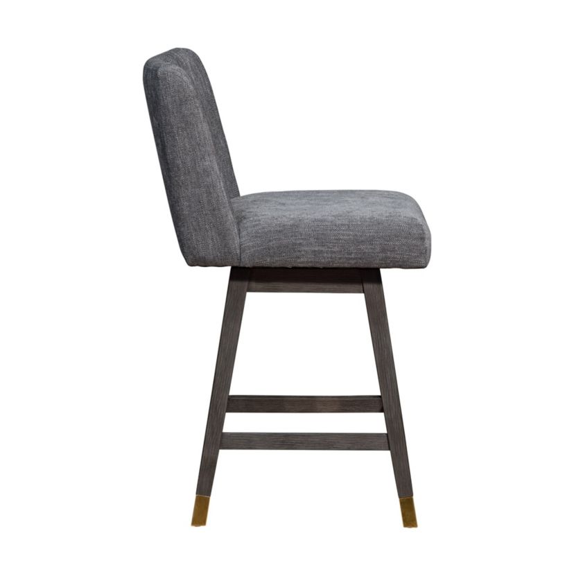 Basila Swivel Counter Stool in Gray Oak Wood Finish with Gray Fabric