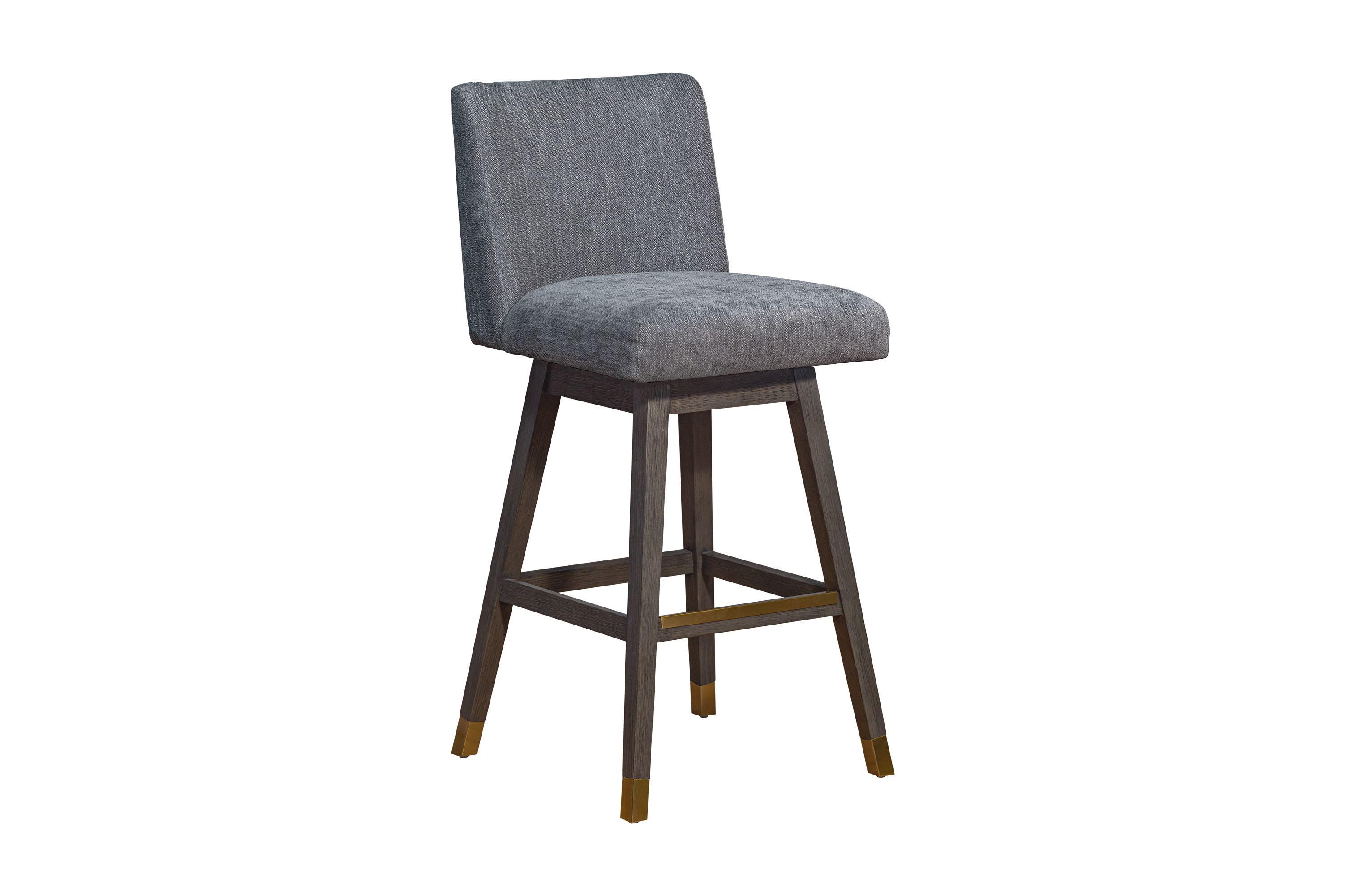 Basila Swivel Bar Stool in Gray Oak Wood Finish with Gray Fabric