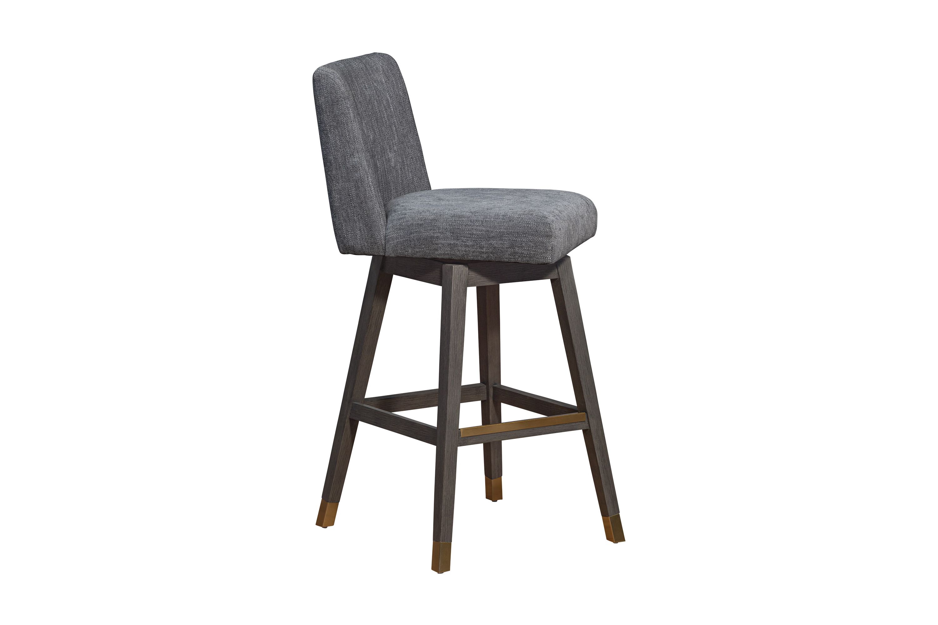 Basila Swivel Bar Stool in Gray Oak Wood Finish with Gray Fabric