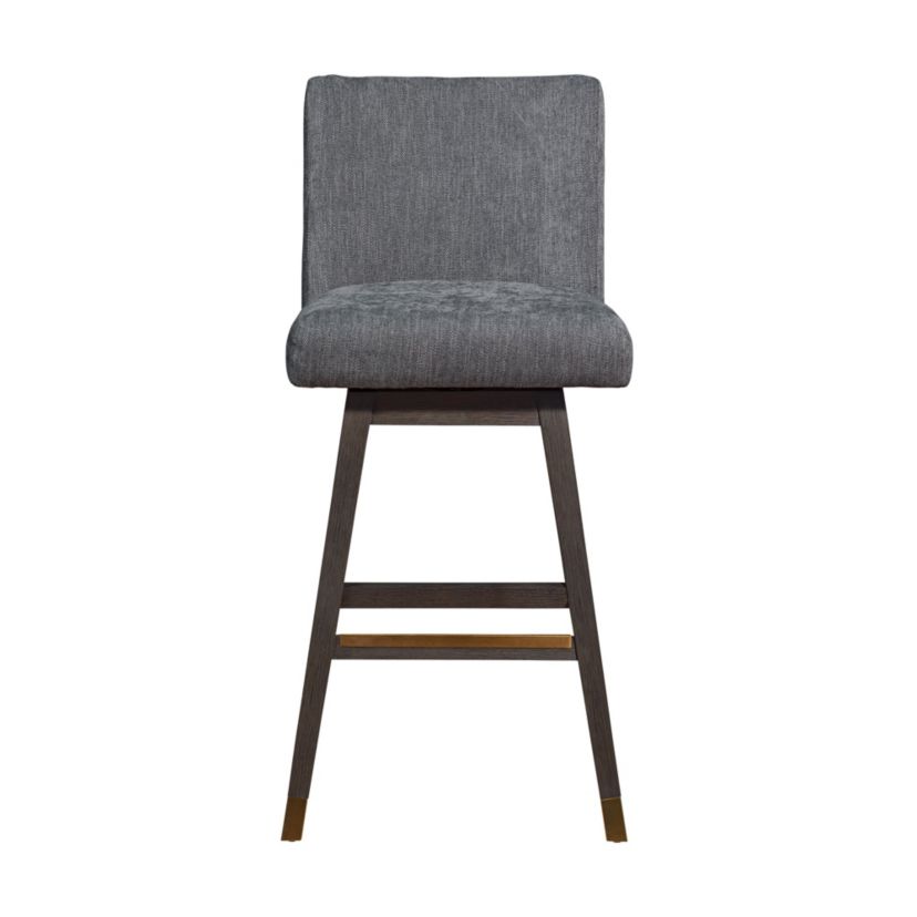 Basila Swivel Bar Stool in Gray Oak Wood Finish with Gray Fabric