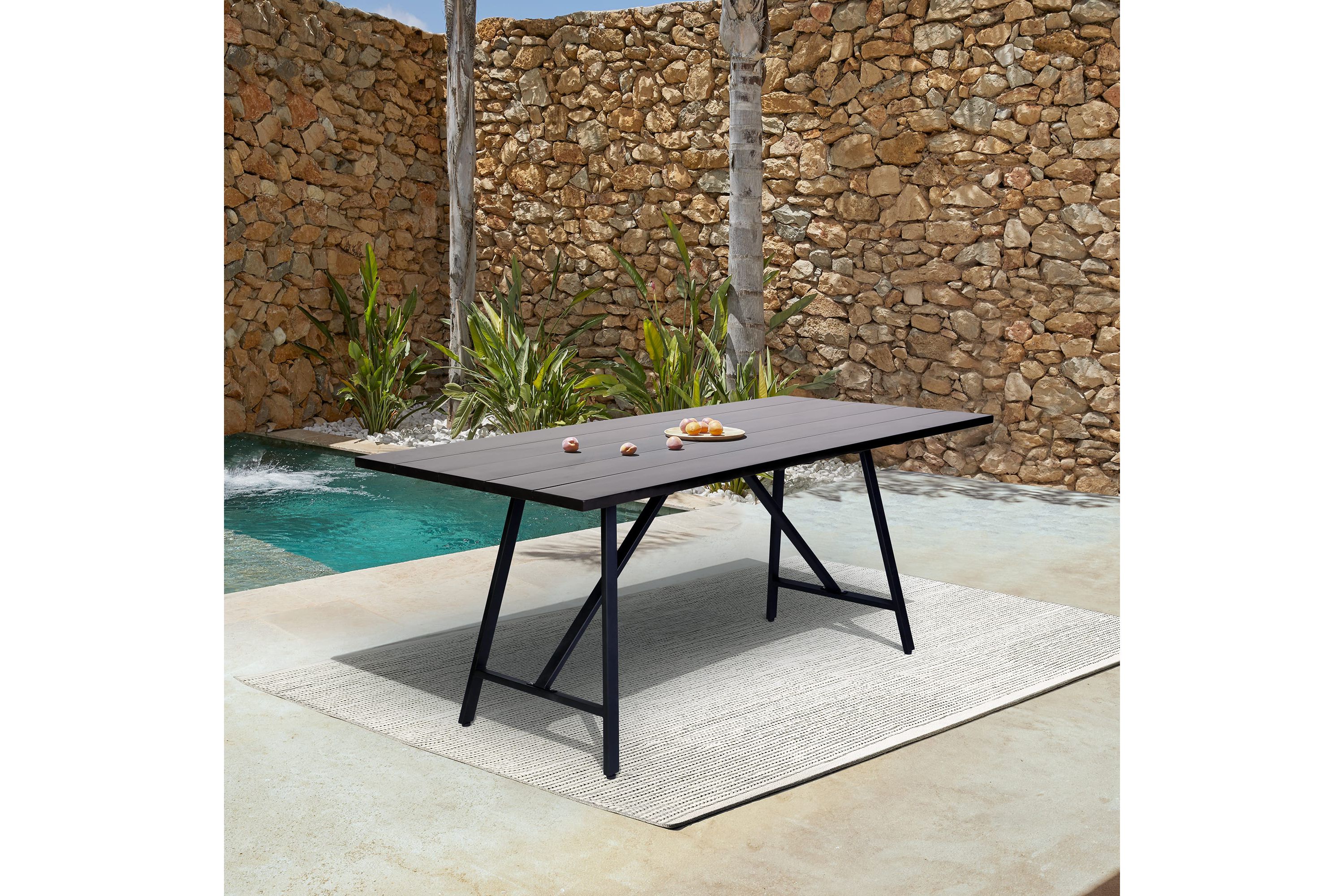 Koala Outdoor Patio Dark Eucalyptus Wood and Metal Rectangle Dining Table