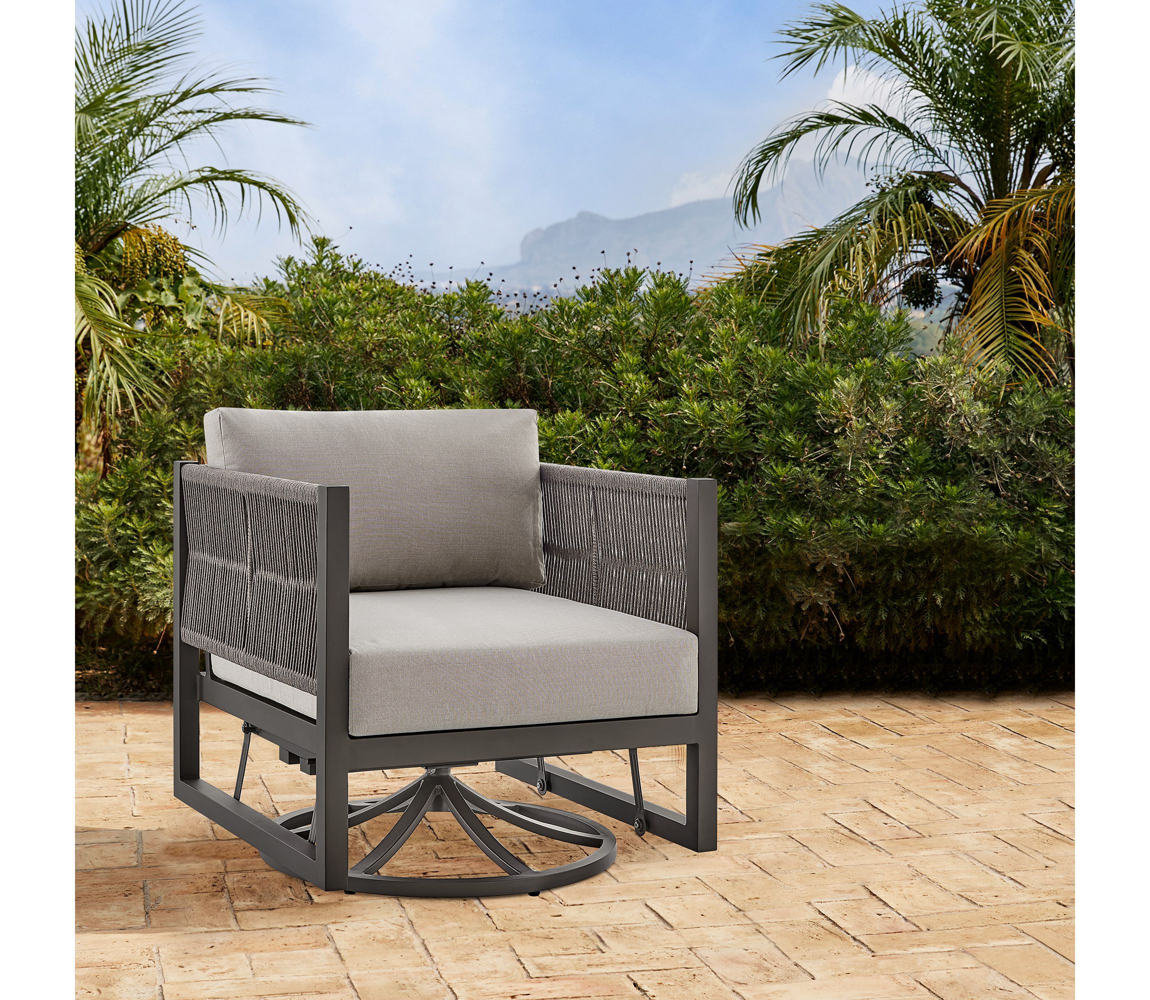 Cuffay Outdoor Patio Swivel Glider Lounge Chair in Dark Brown Aluminum with Cushions