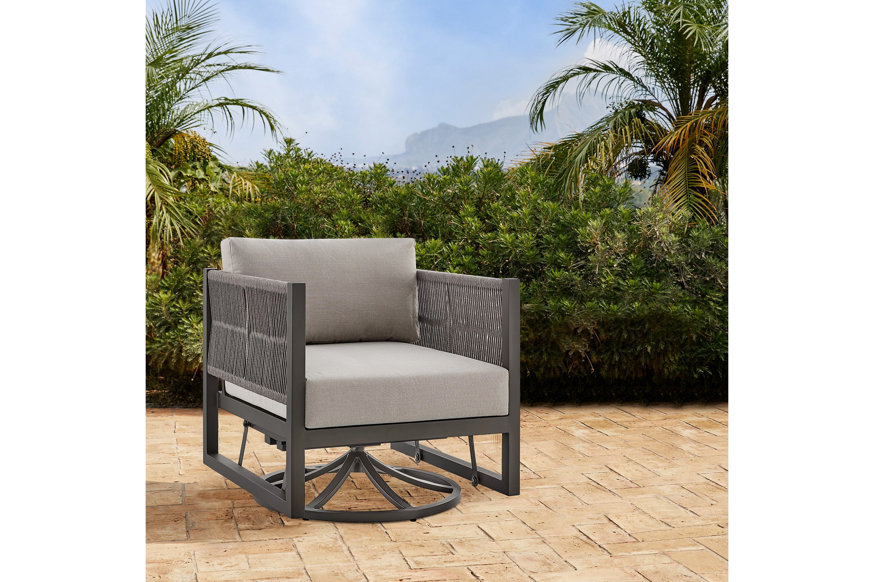 Cuffay Outdoor Patio Swivel Glider Lounge Chair in Dark Brown Aluminum with Cushions