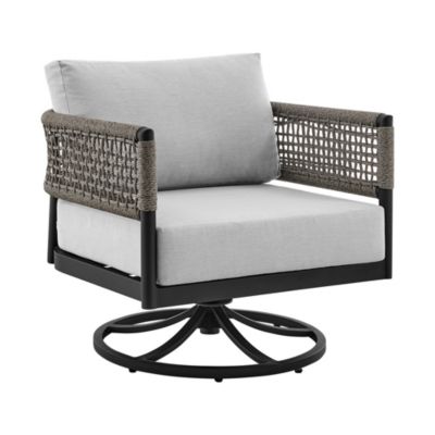 Armen Living Felicia Outdoor Patio Swivel Rocking Chair in Black Aluminum and Gray Rope with Cushions