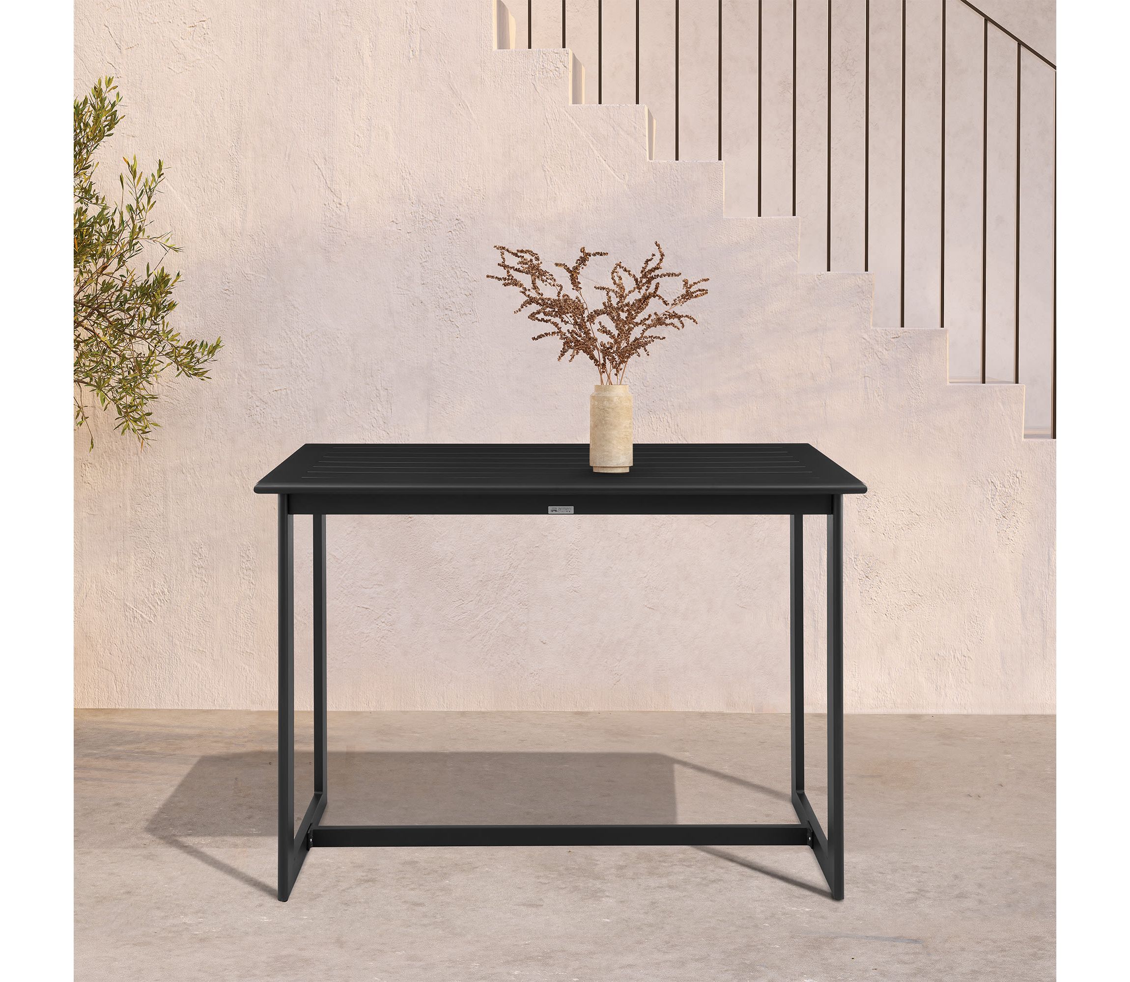 Grand Outdoor Patio Counter Height Dining Table in Black Aluminum
