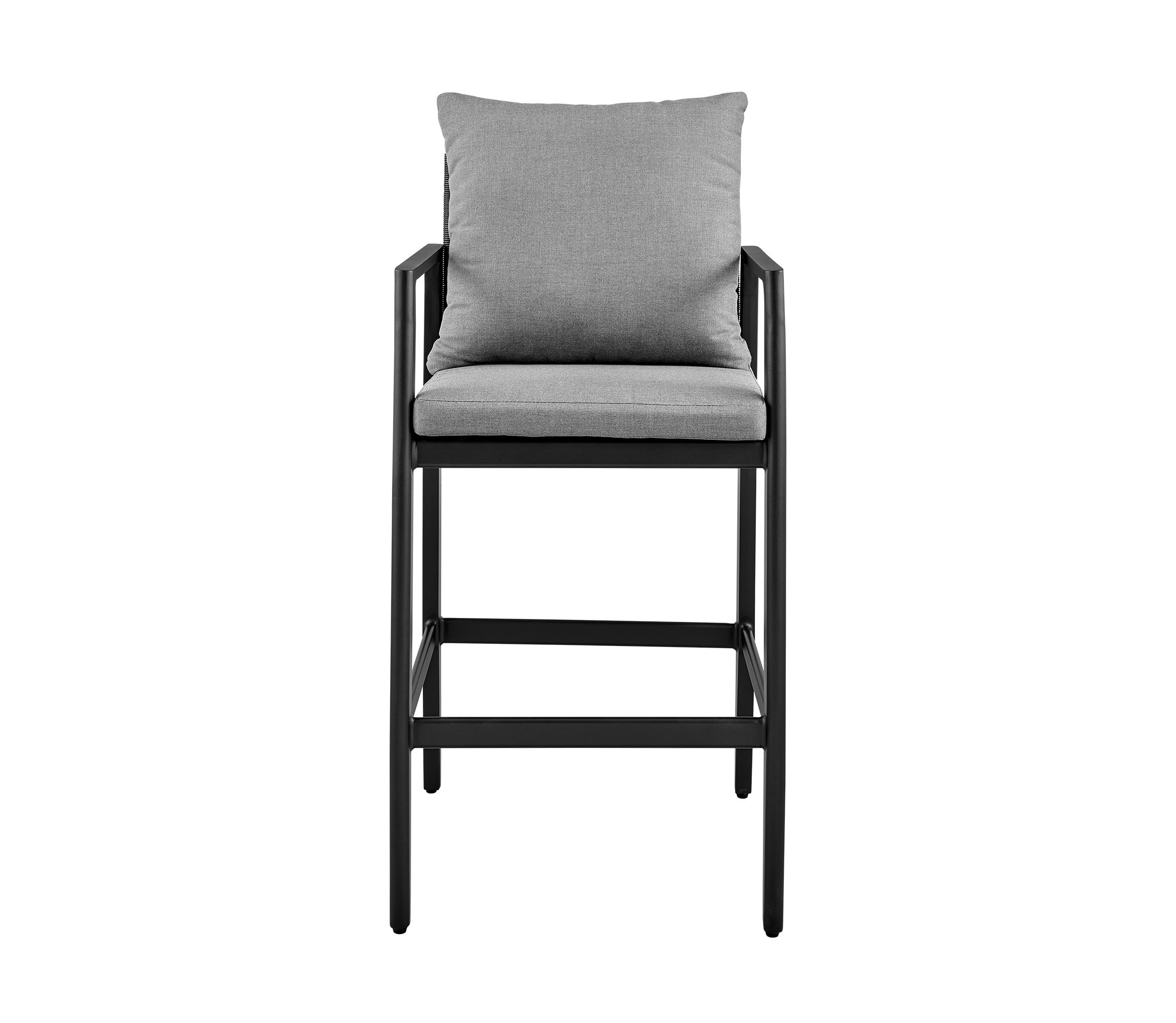 Grand Outdoor Patio Counter Height Bar Stool in Aluminum with Gray Cushions