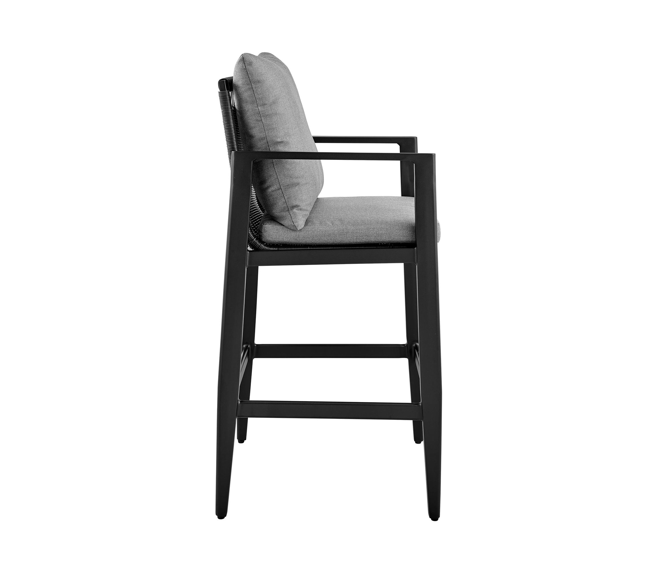 Grand Outdoor Patio Counter Height Bar Stool in Aluminum with Gray Cushions