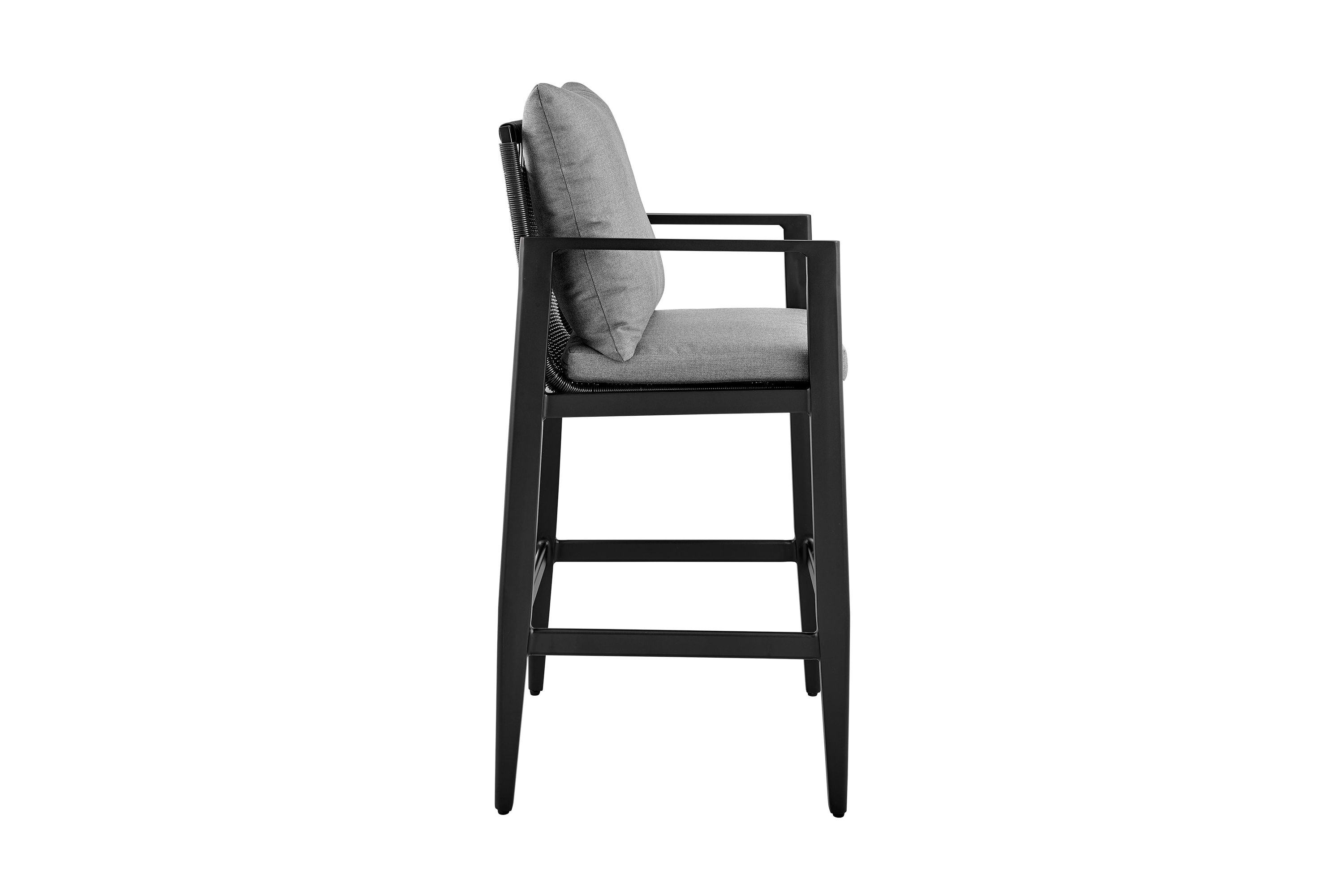 Grand Outdoor Patio Bar Stool in Aluminum with Gray Cushions