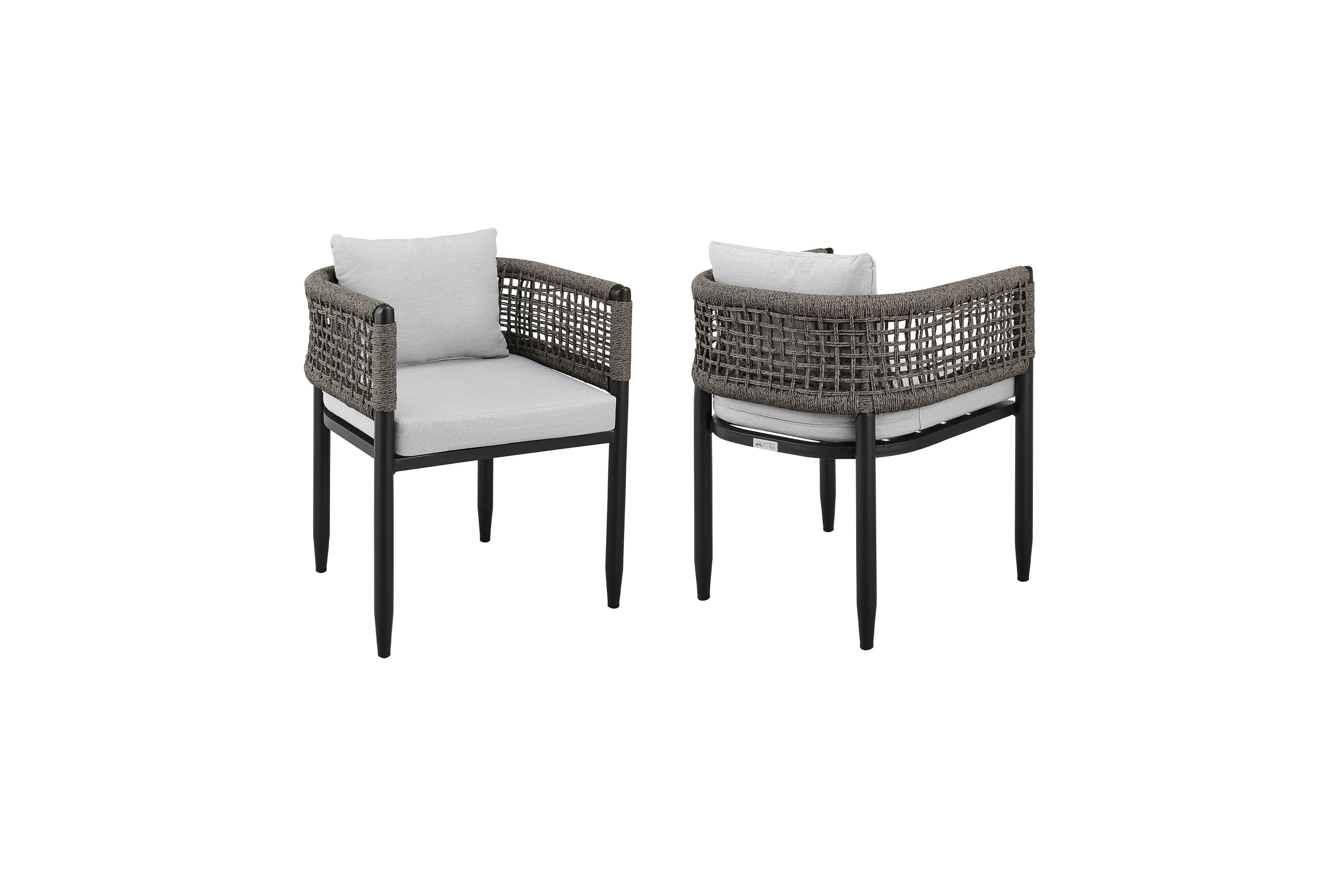 Felicia Outdoor Patio Dining Chair in Aluminum with Gray Rope and Cushions - Set of 2