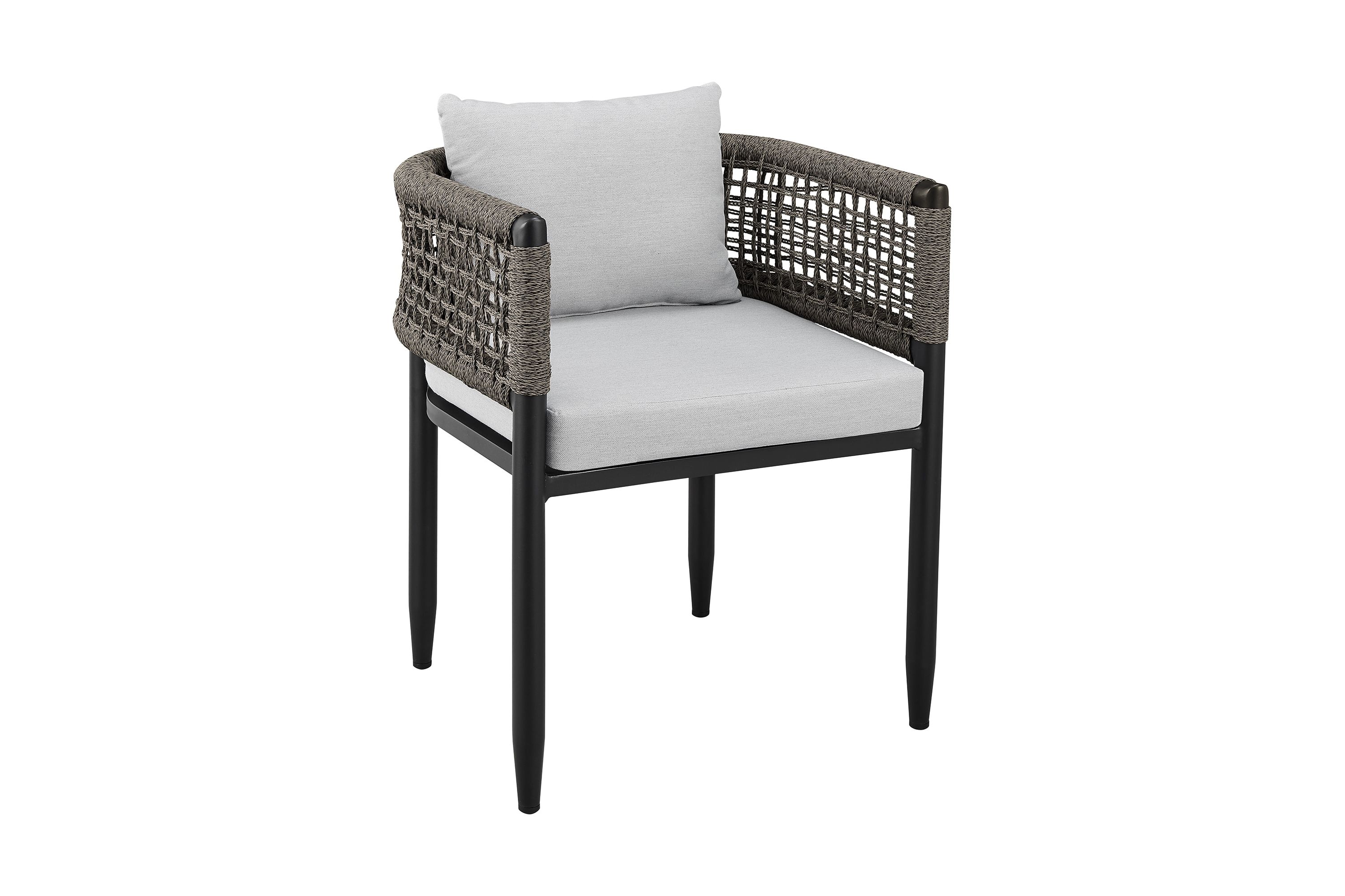 Felicia Outdoor Patio Dining Chair in Aluminum with Gray Rope and Cushions - Set of 2