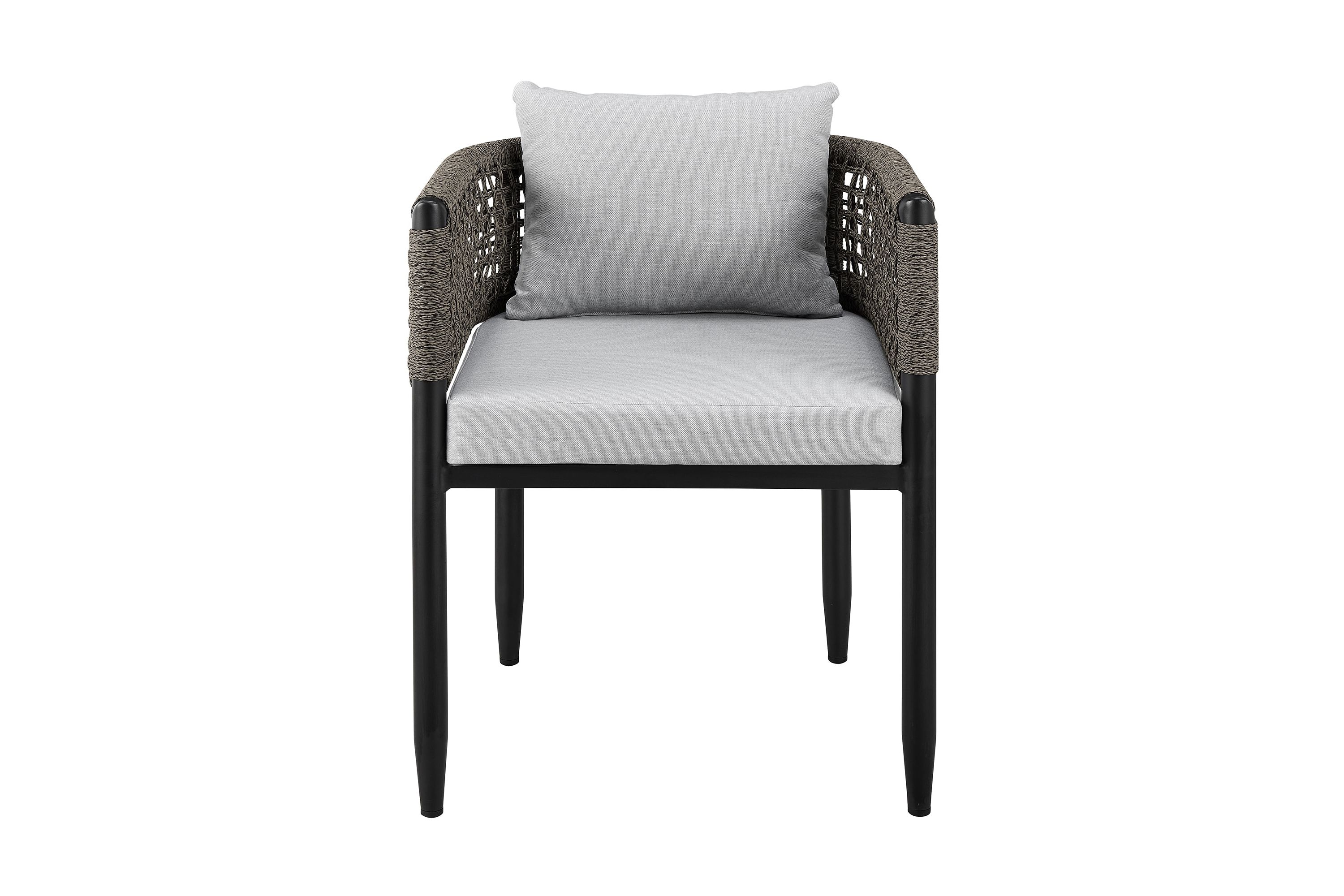 Felicia Outdoor Patio Dining Chair in Aluminum with Gray Rope and Cushions - Set of 2