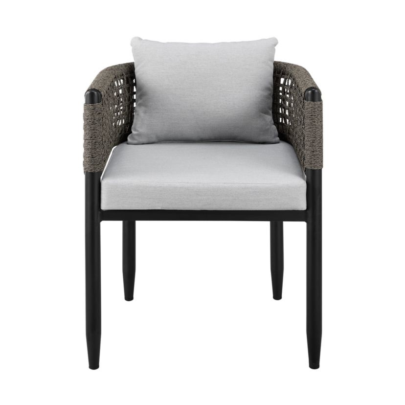 Felicia Outdoor Patio Dining Chair in Aluminum with Gray Rope and Cushions - Set of 2