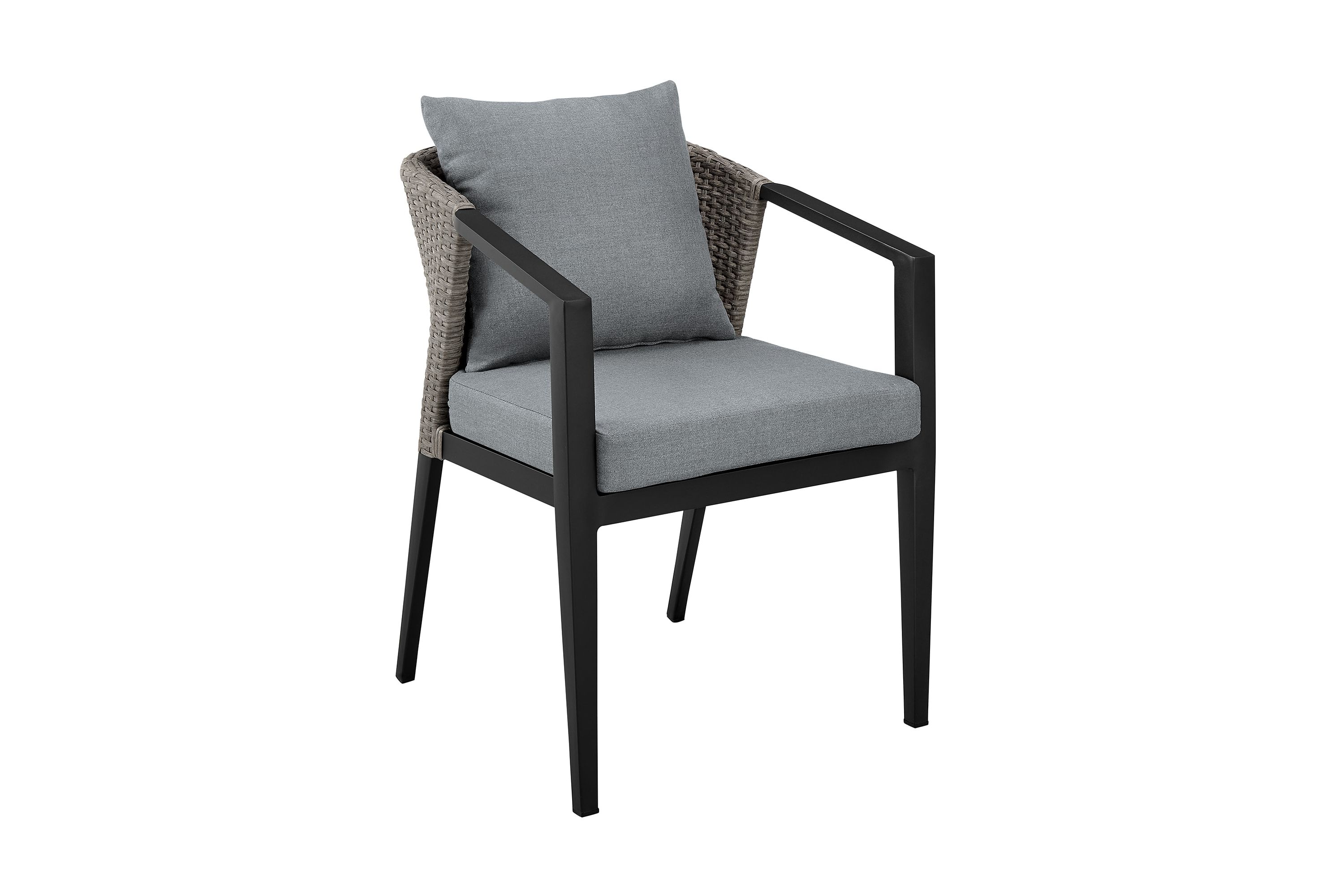 Aileen Outdoor Patio Dining Chairs in Aluminum and Wicker with Gray Cushions - Set of 2