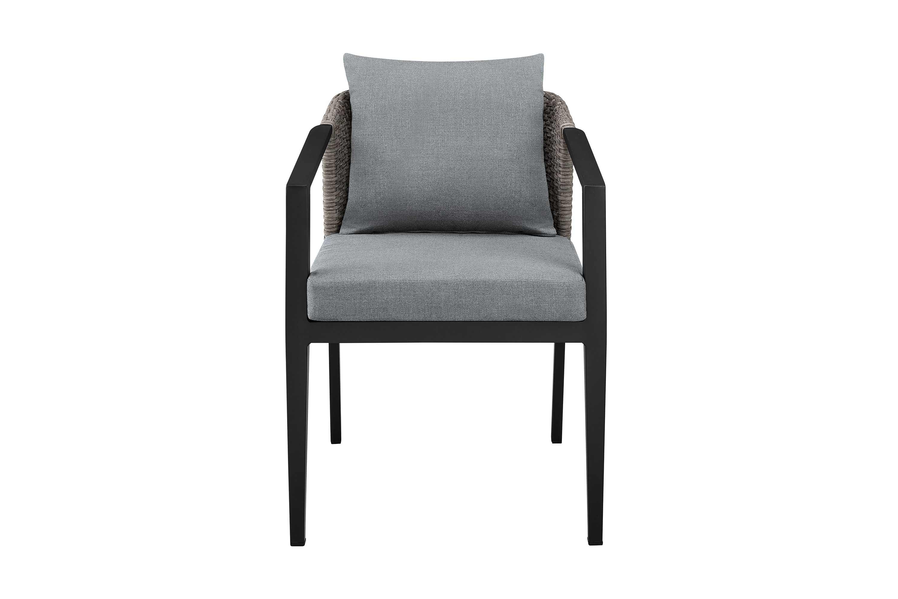 Aileen Outdoor Patio Dining Chairs in Aluminum and Wicker with Gray Cushions - Set of 2