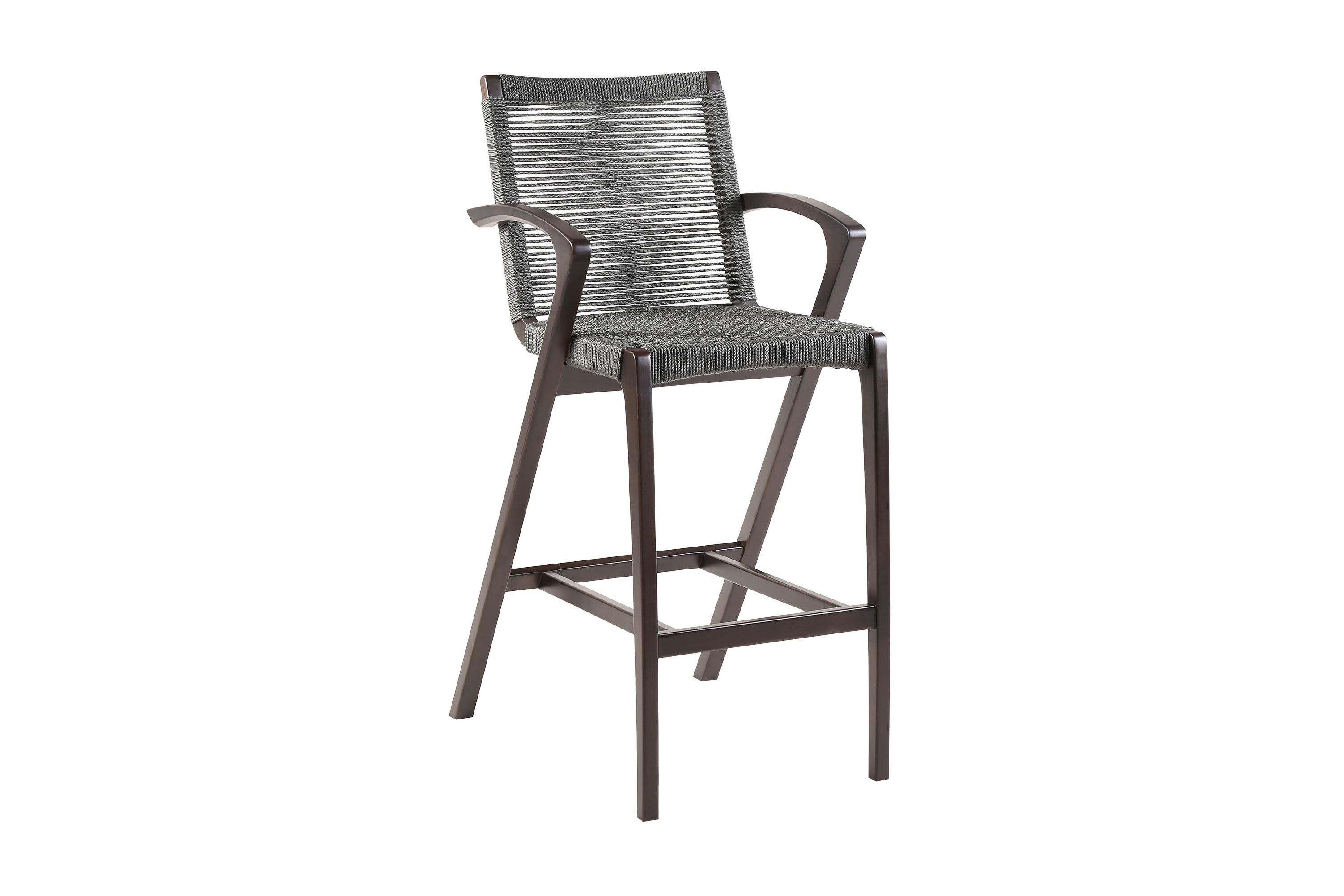 Nabila Outdoor Dark Eucalyptus Wood and Gray Rope Counter and Bar height Stool