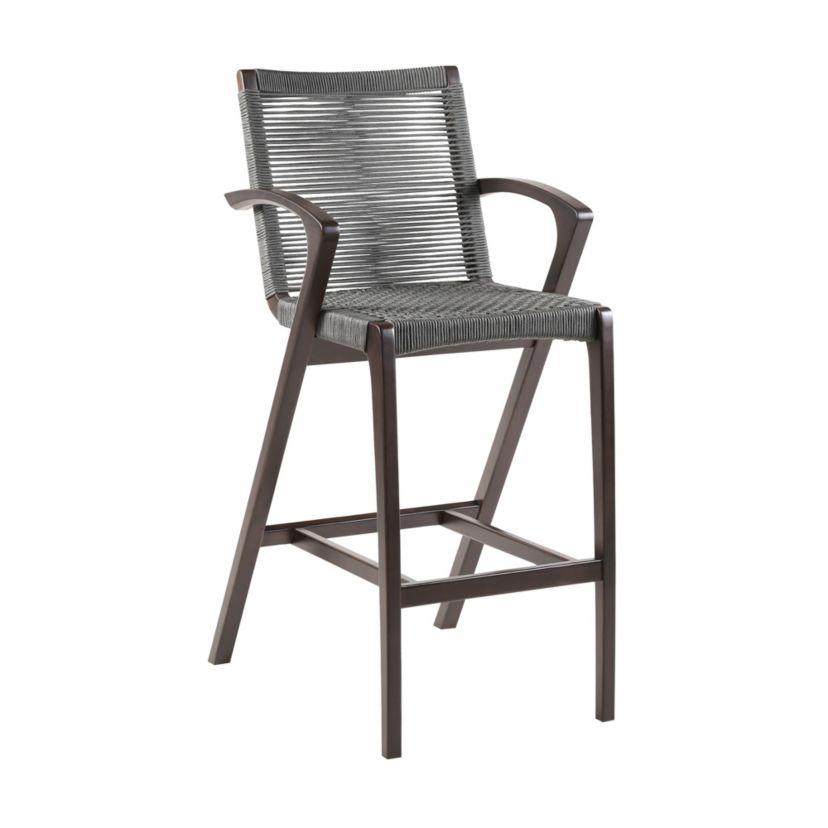 Nabila Outdoor Dark Eucalyptus Wood and Gray Rope Counter and Bar height Stool