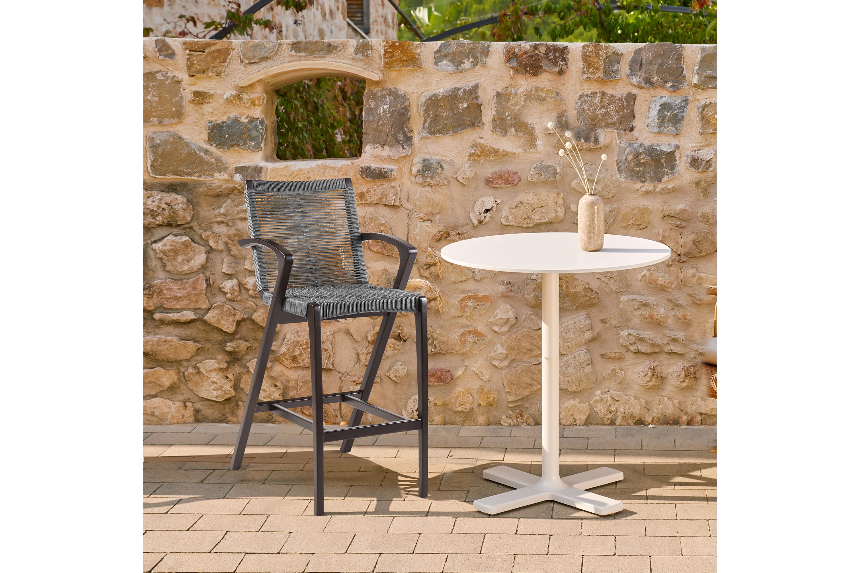 Nabila Outdoor Dark Eucalyptus Wood and Gray Rope Counter and Bar height Stool