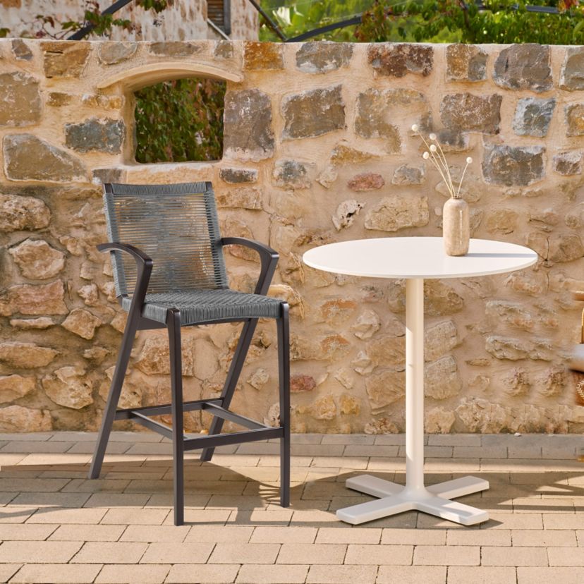 Nabila Outdoor Dark Eucalyptus Wood and Gray Rope Counter and Bar height Stool