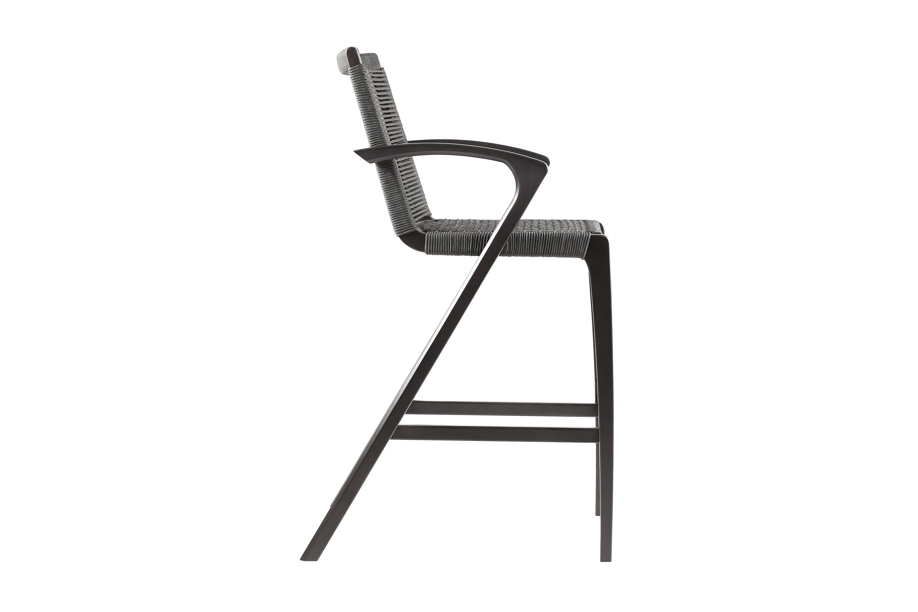 Nabila Outdoor Dark Eucalyptus Wood and Gray Rope Counter and Bar height Stool