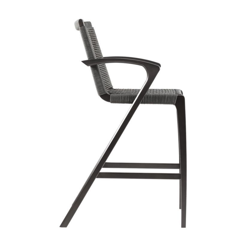 Nabila Outdoor Dark Eucalyptus Wood and Gray Rope Counter and Bar height Stool