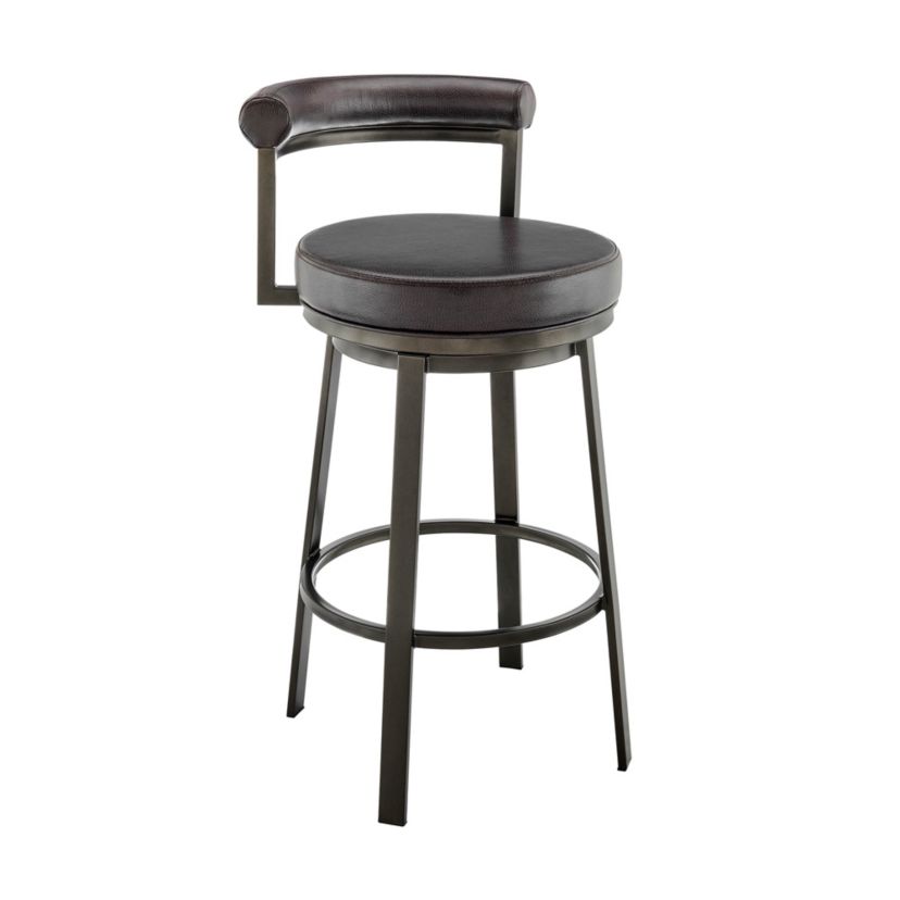 Neura Swivel Counter or Bar Stool in Mocha Finish with Brown Faux Leather