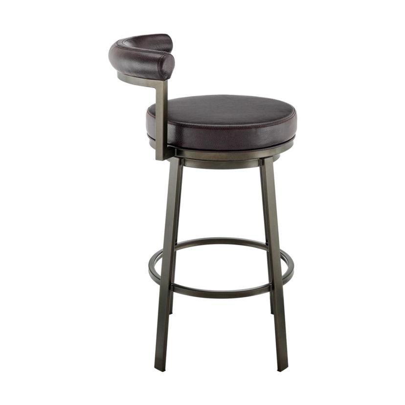 Neura Swivel Counter or Bar Stool in Mocha Finish with Brown Faux Leather