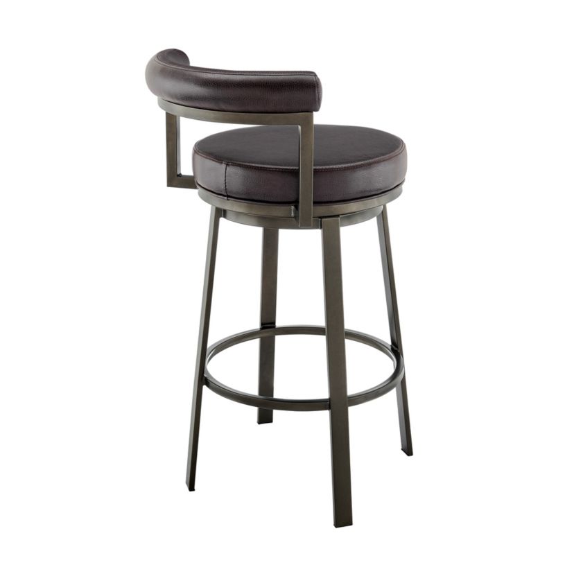 Neura Swivel Counter or Bar Stool in Mocha Finish with Brown Faux Leather