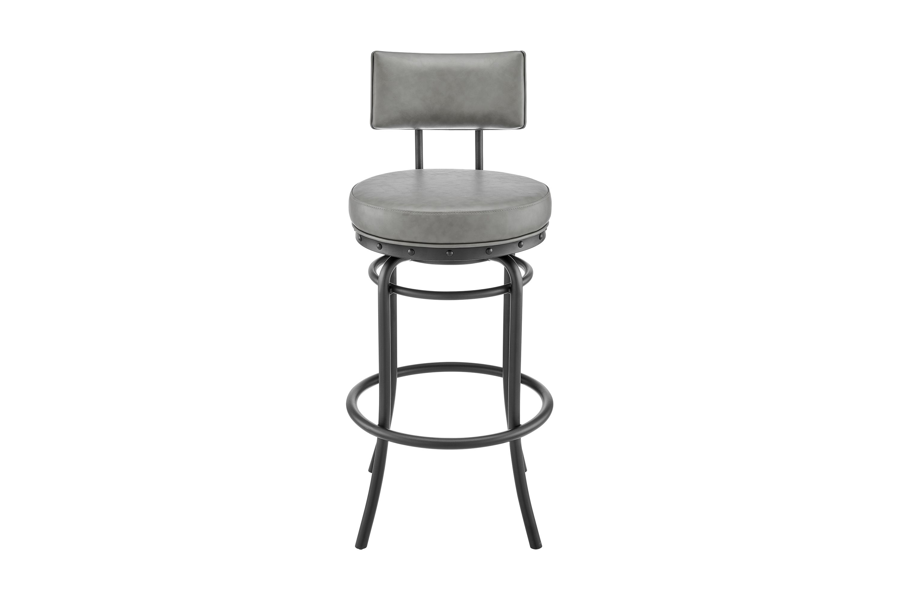 Rees Swivel Counter or Bar Stool in Black Finish with Gray Faux Leather