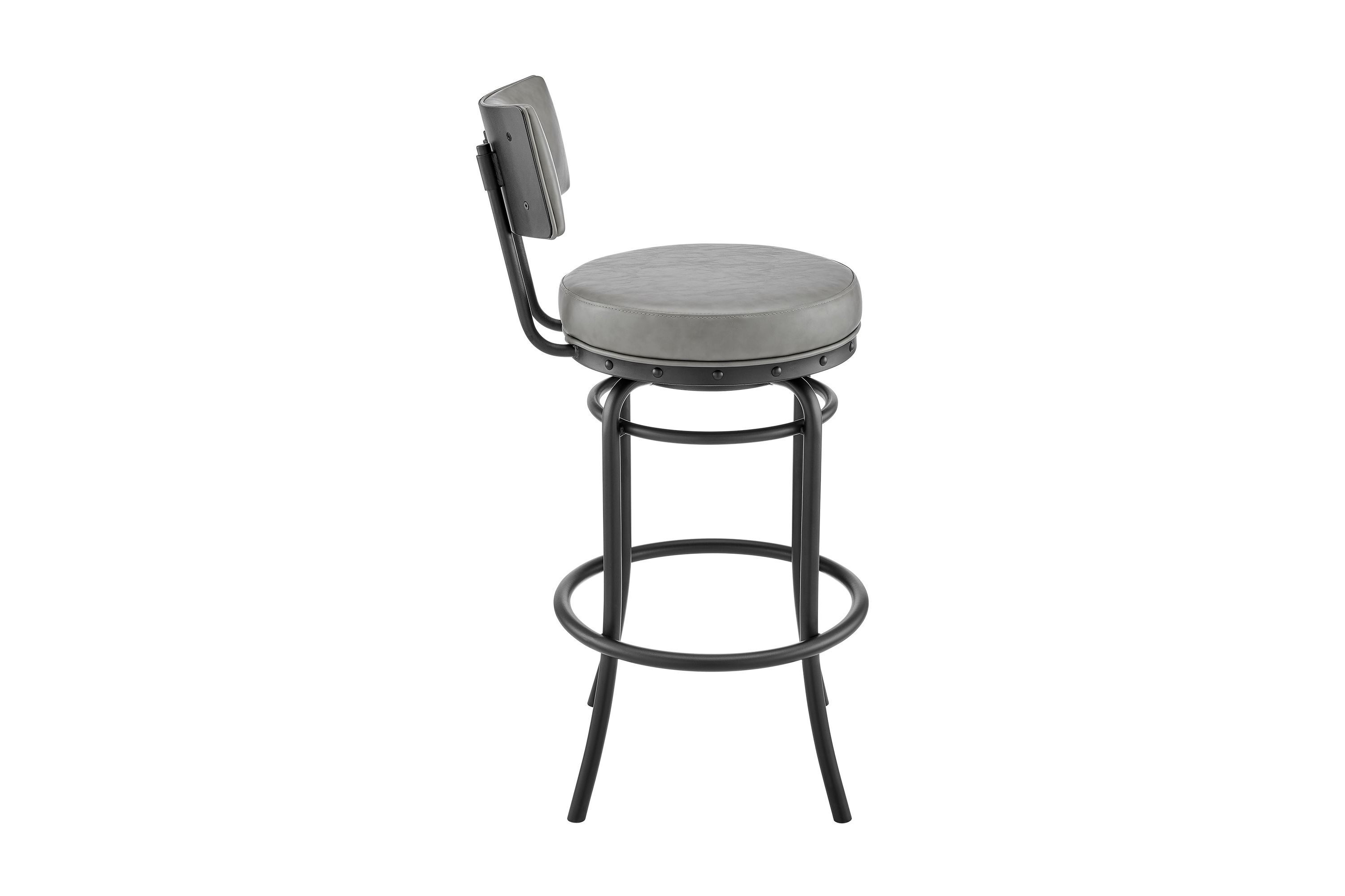 Rees Swivel Counter or Bar Stool in Black Finish with Gray Faux Leather