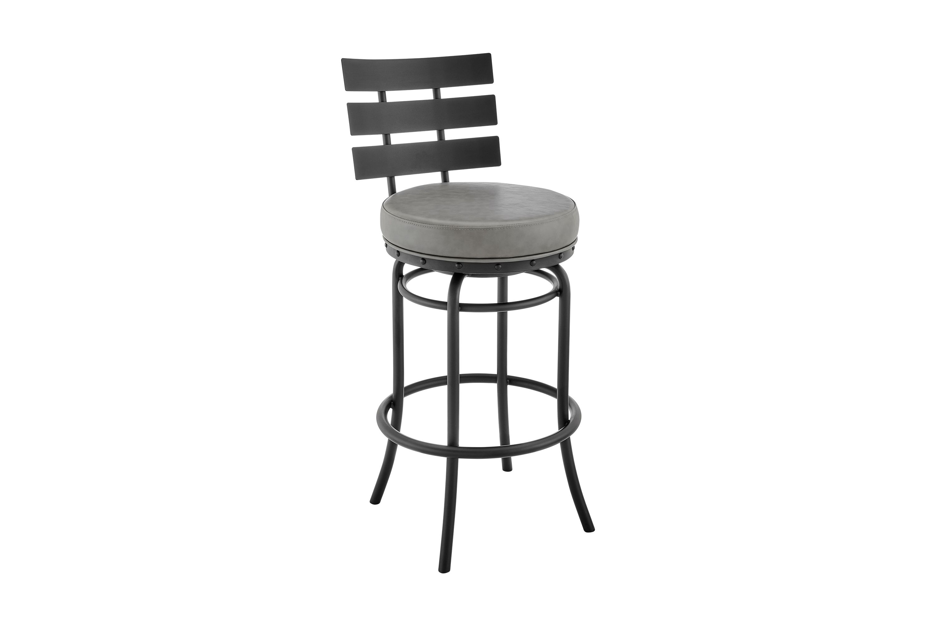 Natya Swivel Counter or Bar Stool in Black Finish with Gray Faux Leather