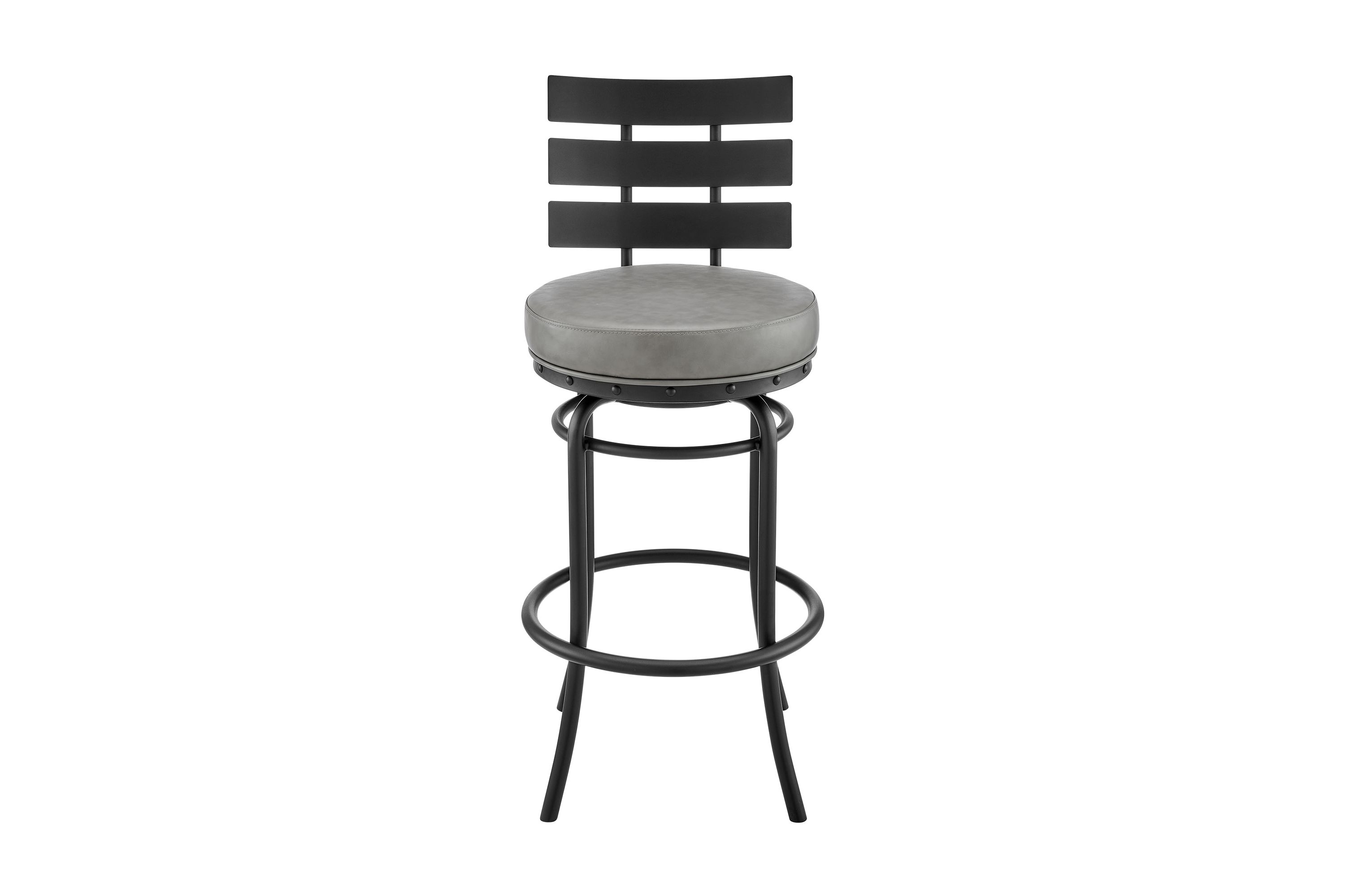 Natya Swivel Counter or Bar Stool in Black Finish with Gray Faux Leather