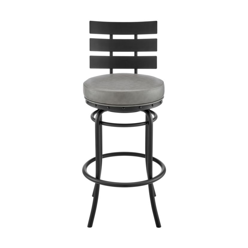 Natya Swivel Counter or Bar Stool in Black Finish with Gray Faux Leather