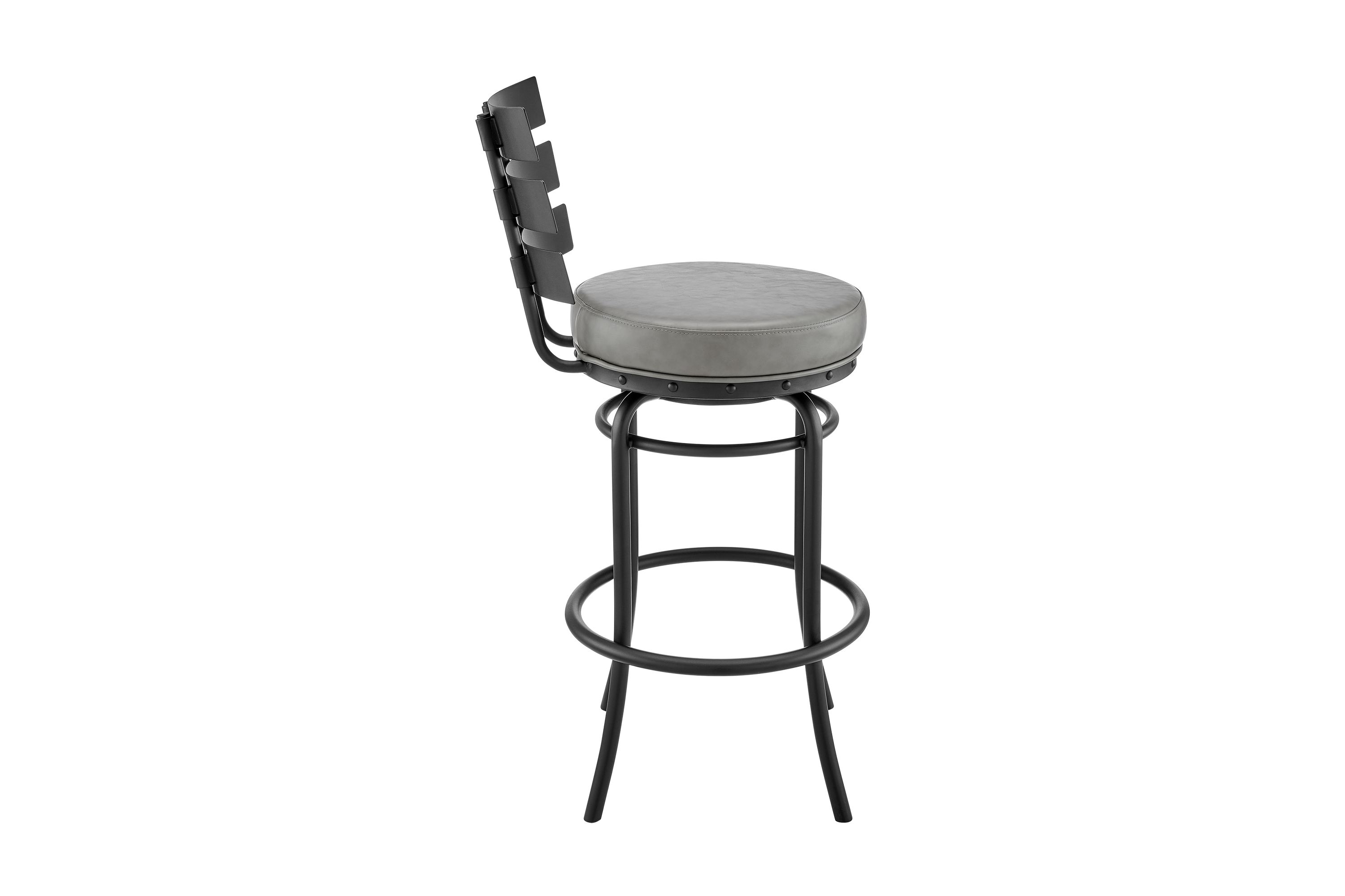 Natya Swivel Counter or Bar Stool in Black Finish with Gray Faux Leather