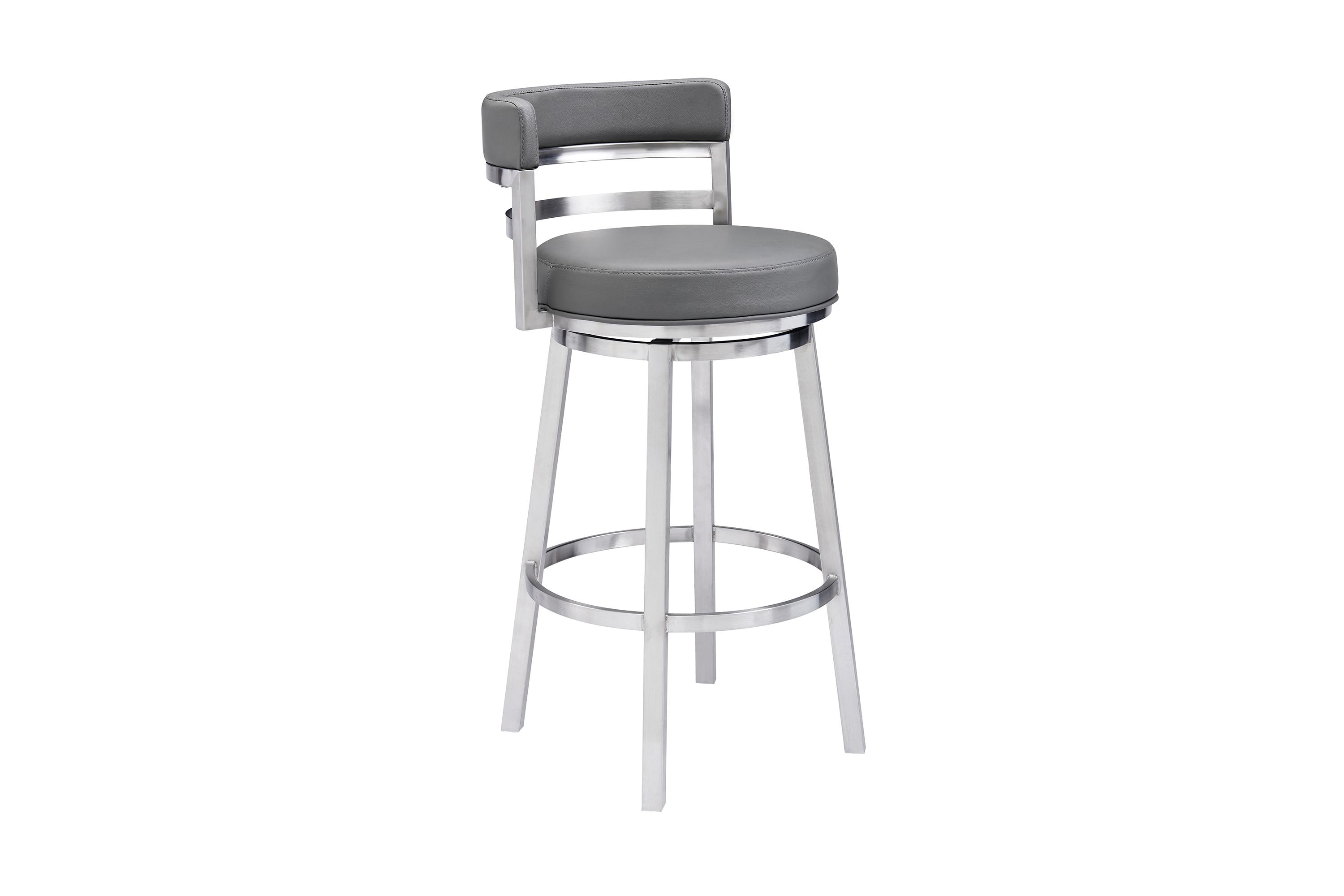 Titana 26" Counter Height Swivel Gray Faux Leather and Brushed Stainless Steel Bar Stool