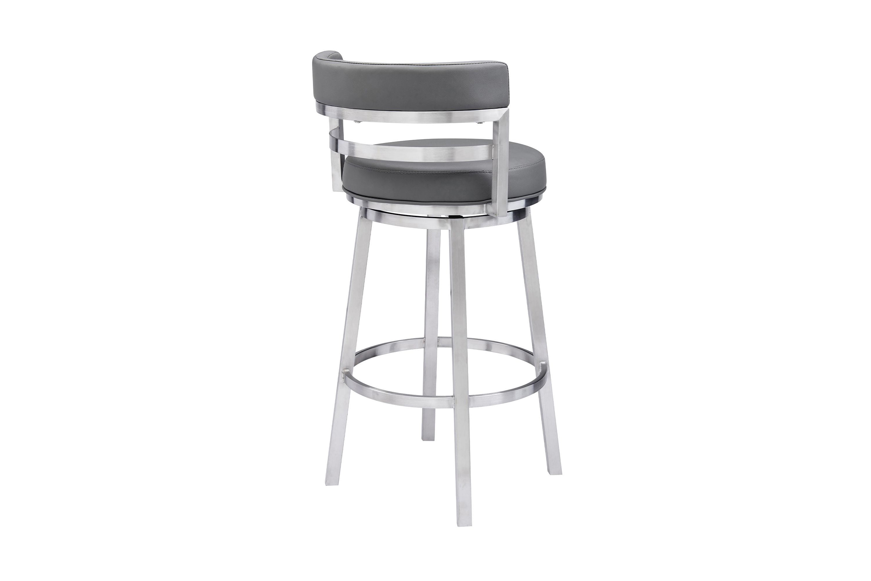 Titana 26" Counter Height Swivel Gray Faux Leather and Brushed Stainless Steel Bar Stool