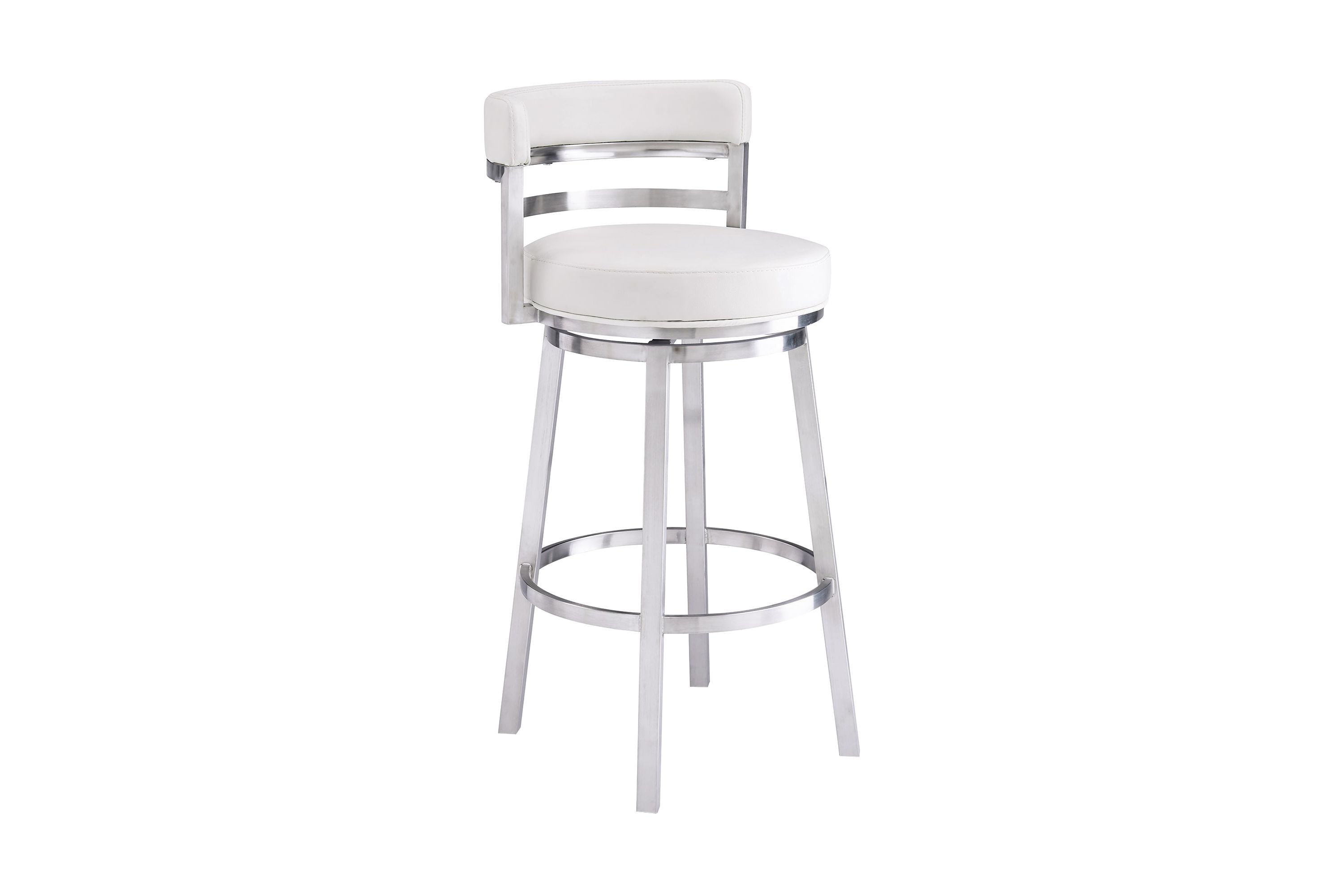 Titana 26" Counter Height Swivel White Faux Leather and Brushed Stainless Steel Bar Stool