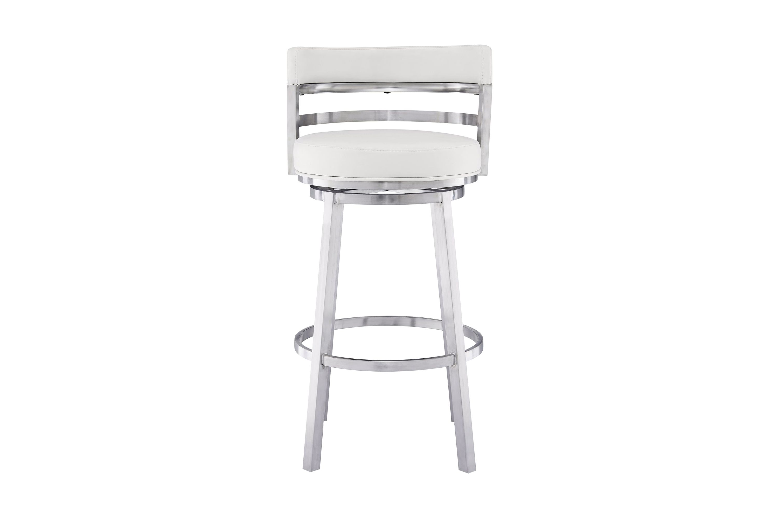 Titana 26" Counter Height Swivel White Faux Leather and Brushed Stainless Steel Bar Stool