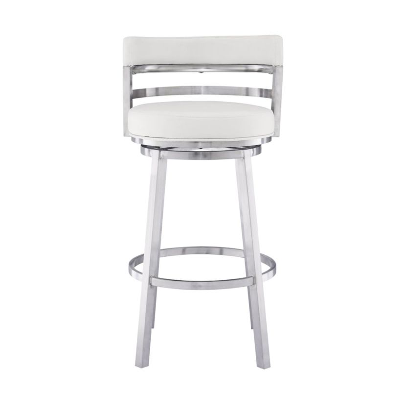 Titana 26" Counter Height Swivel White Faux Leather and Brushed Stainless Steel Bar Stool