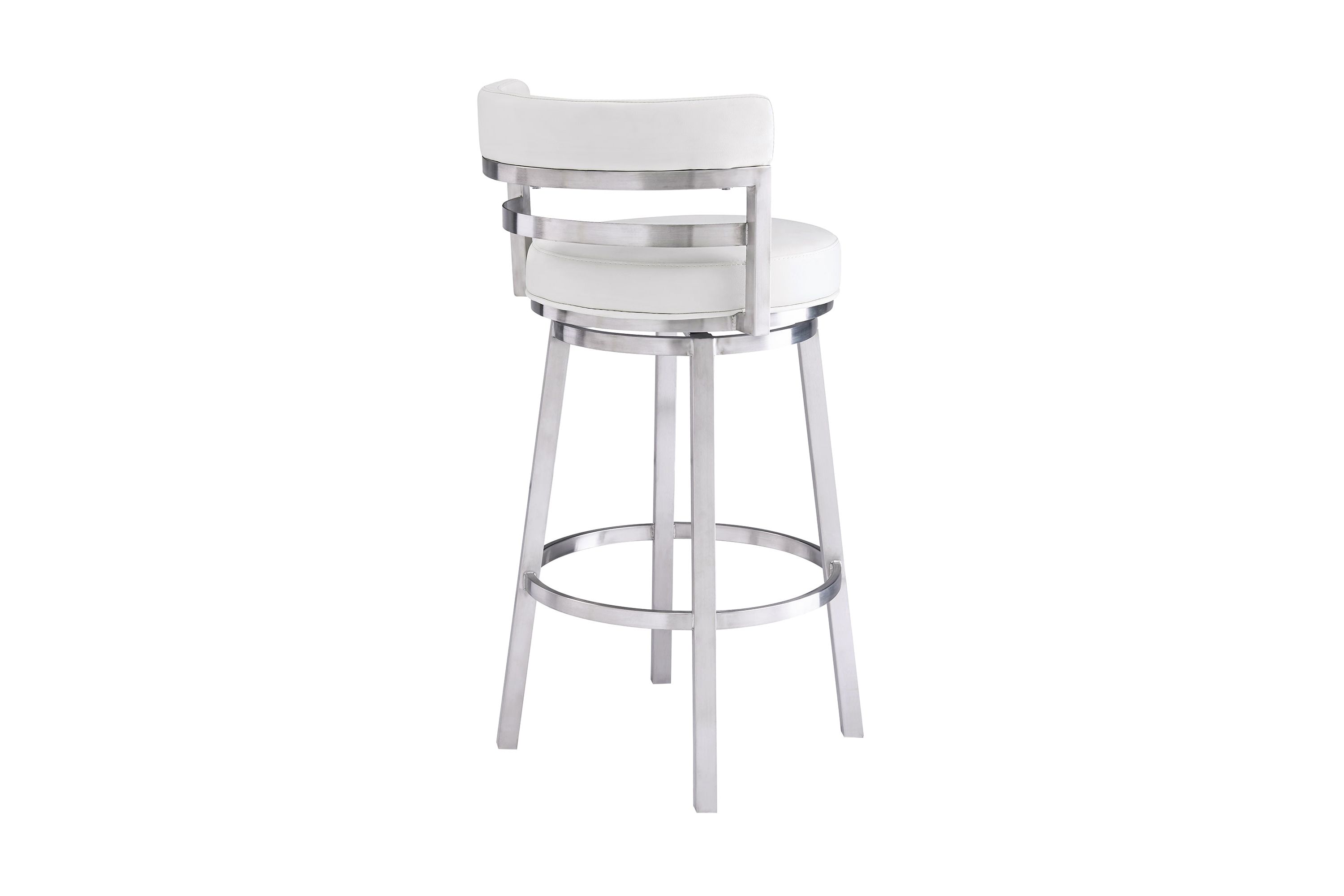 Titana 26" Counter Height Swivel White Faux Leather and Brushed Stainless Steel Bar Stool