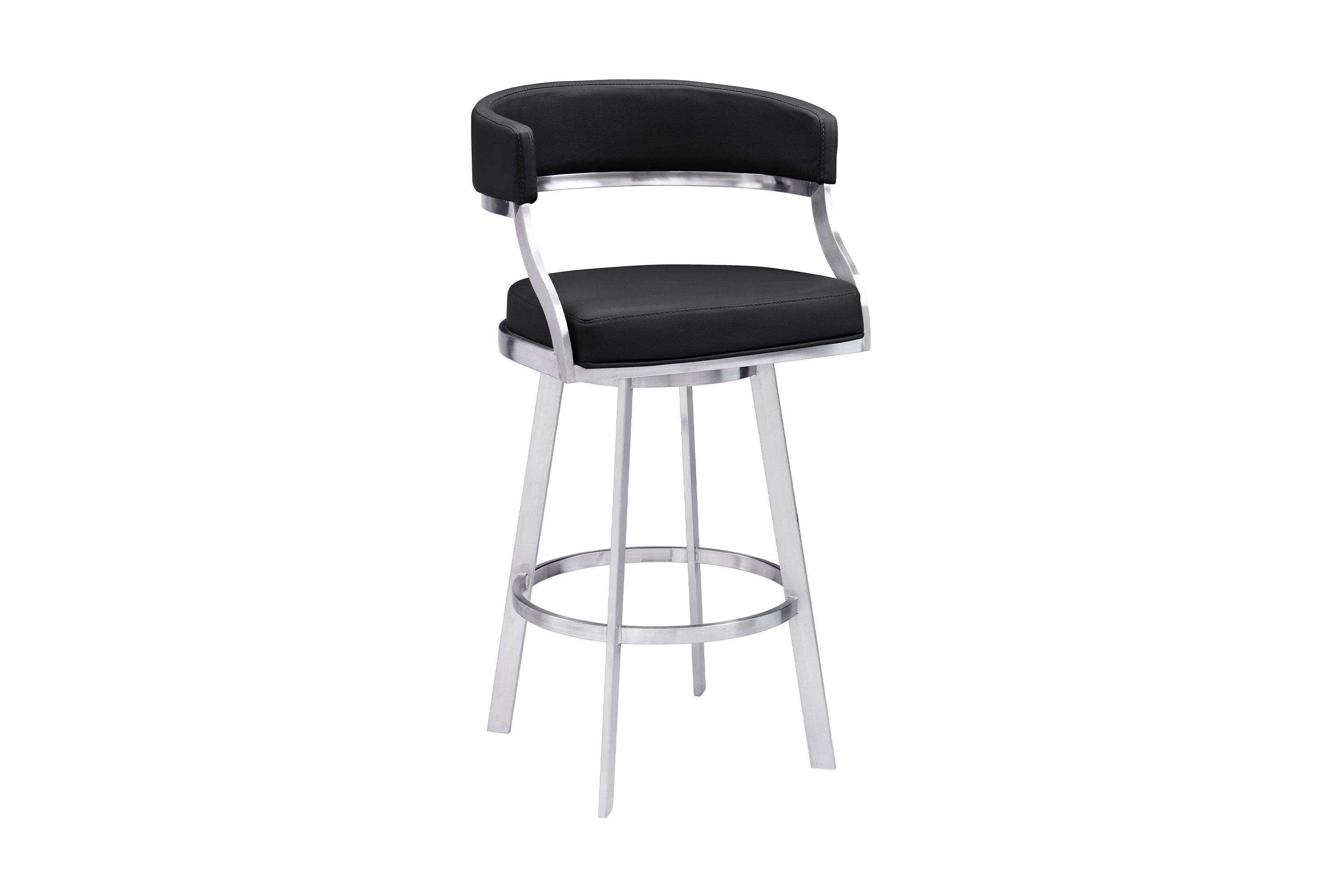 Dione 26" Counter Height Swivel Black Faux Leather and Brushed Stainless Steel Bar Stool