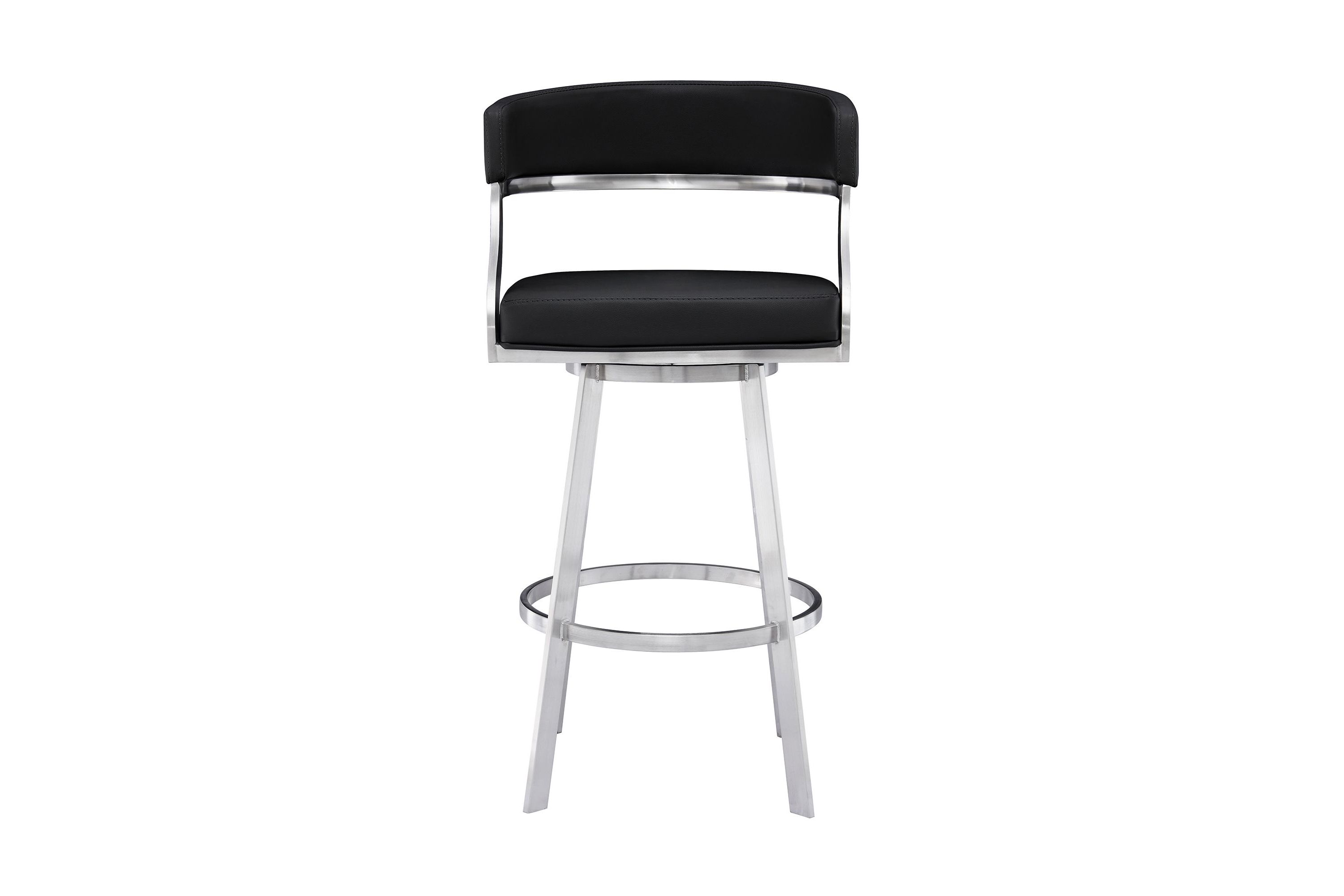 Dione 26" Counter Height Swivel Black Faux Leather and Brushed Stainless Steel Bar Stool