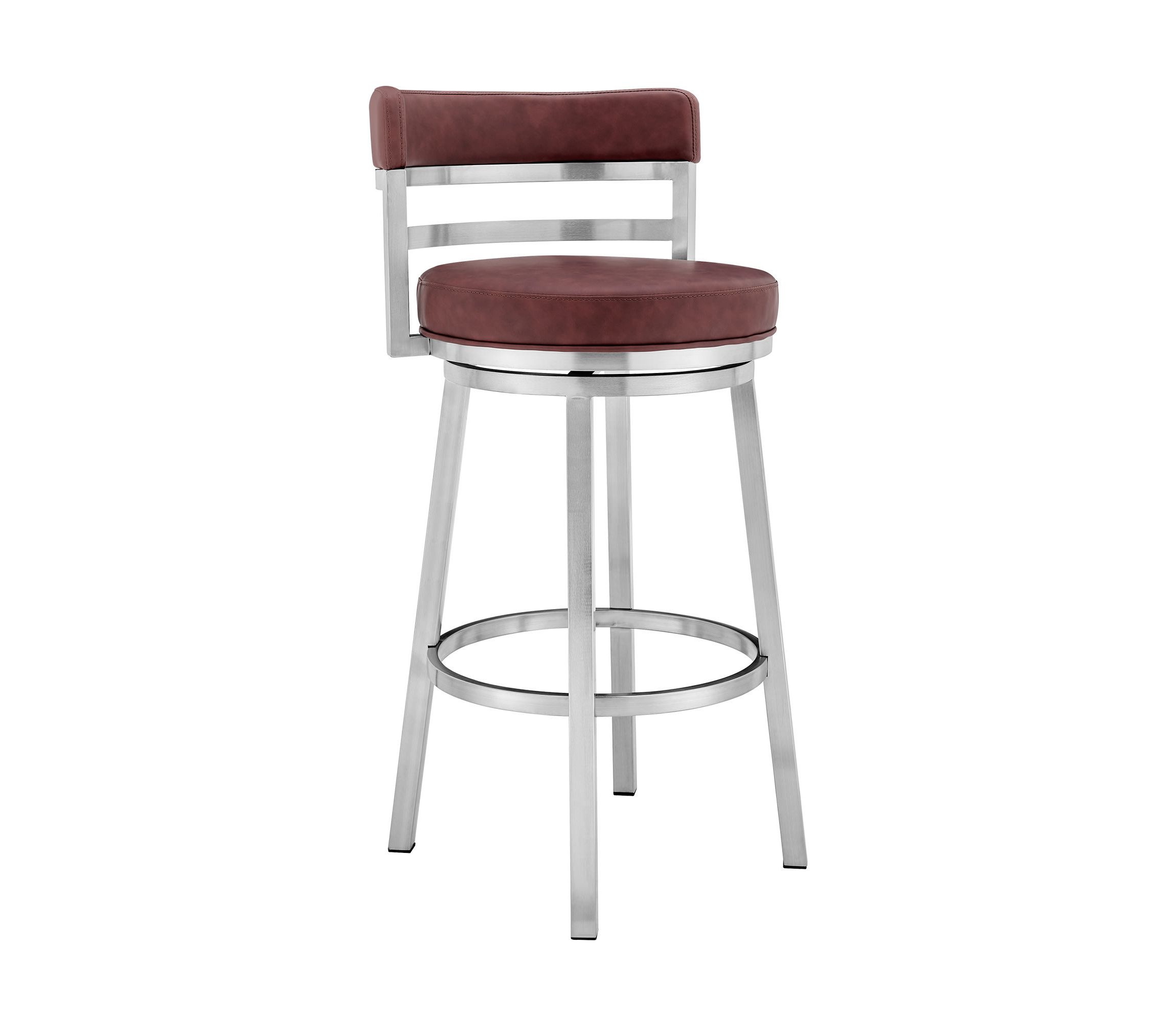 Titana 26" Counter Height Swivel Red Faux Leather and Brushed Stainless Steel Bar Stool