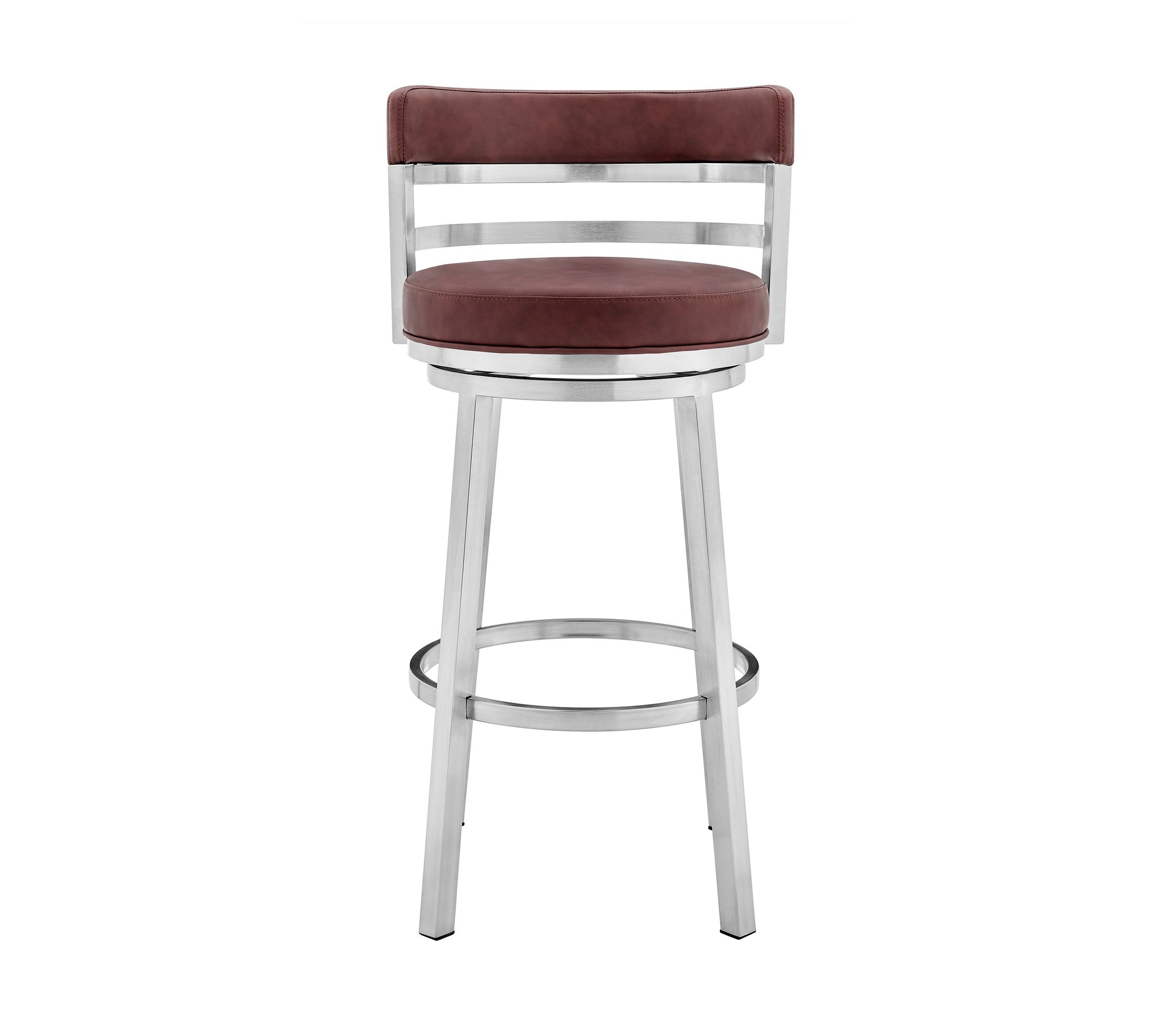 Titana 26" Counter Height Swivel Red Faux Leather and Brushed Stainless Steel Bar Stool