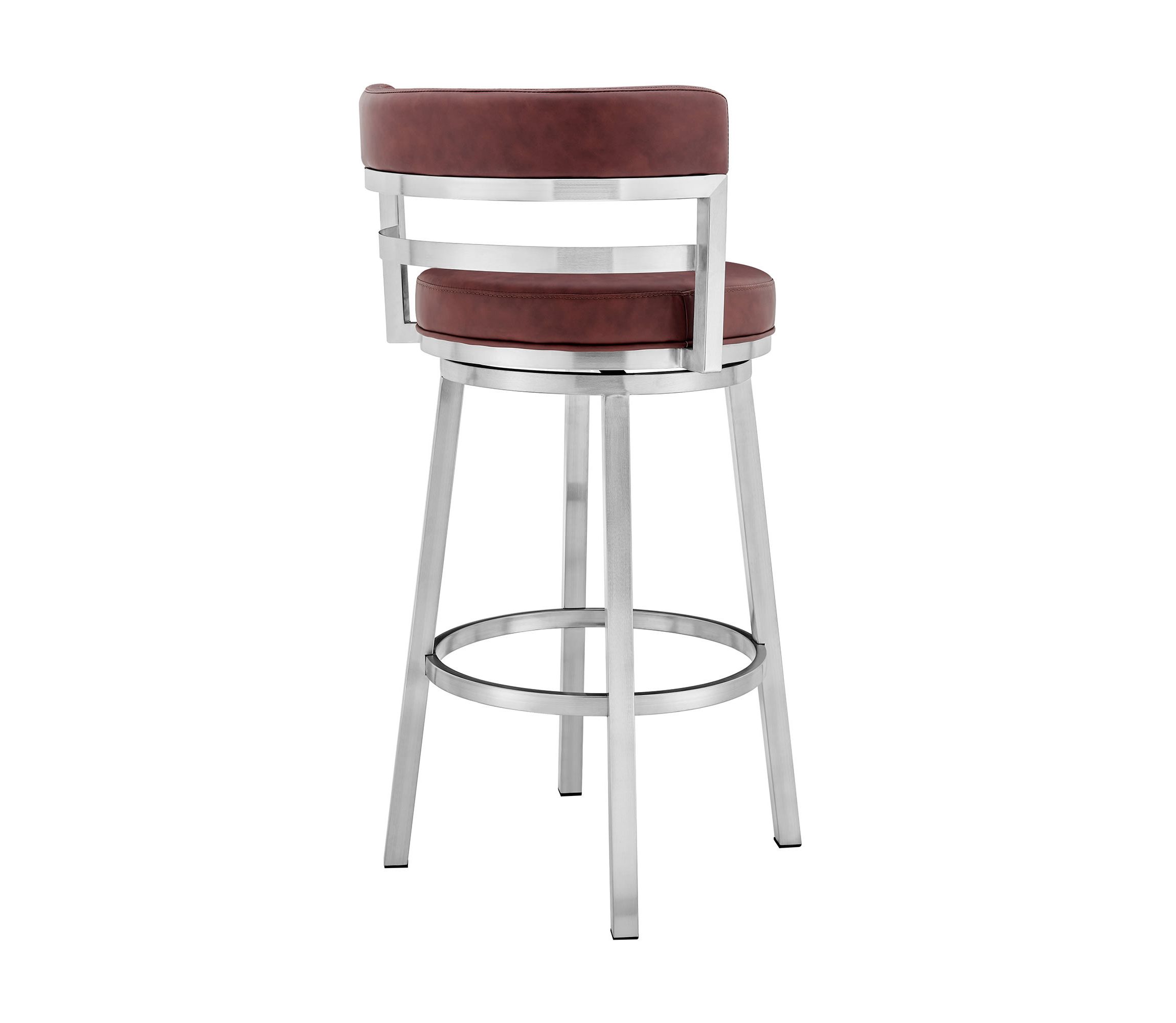 Titana 26" Counter Height Swivel Red Faux Leather and Brushed Stainless Steel Bar Stool