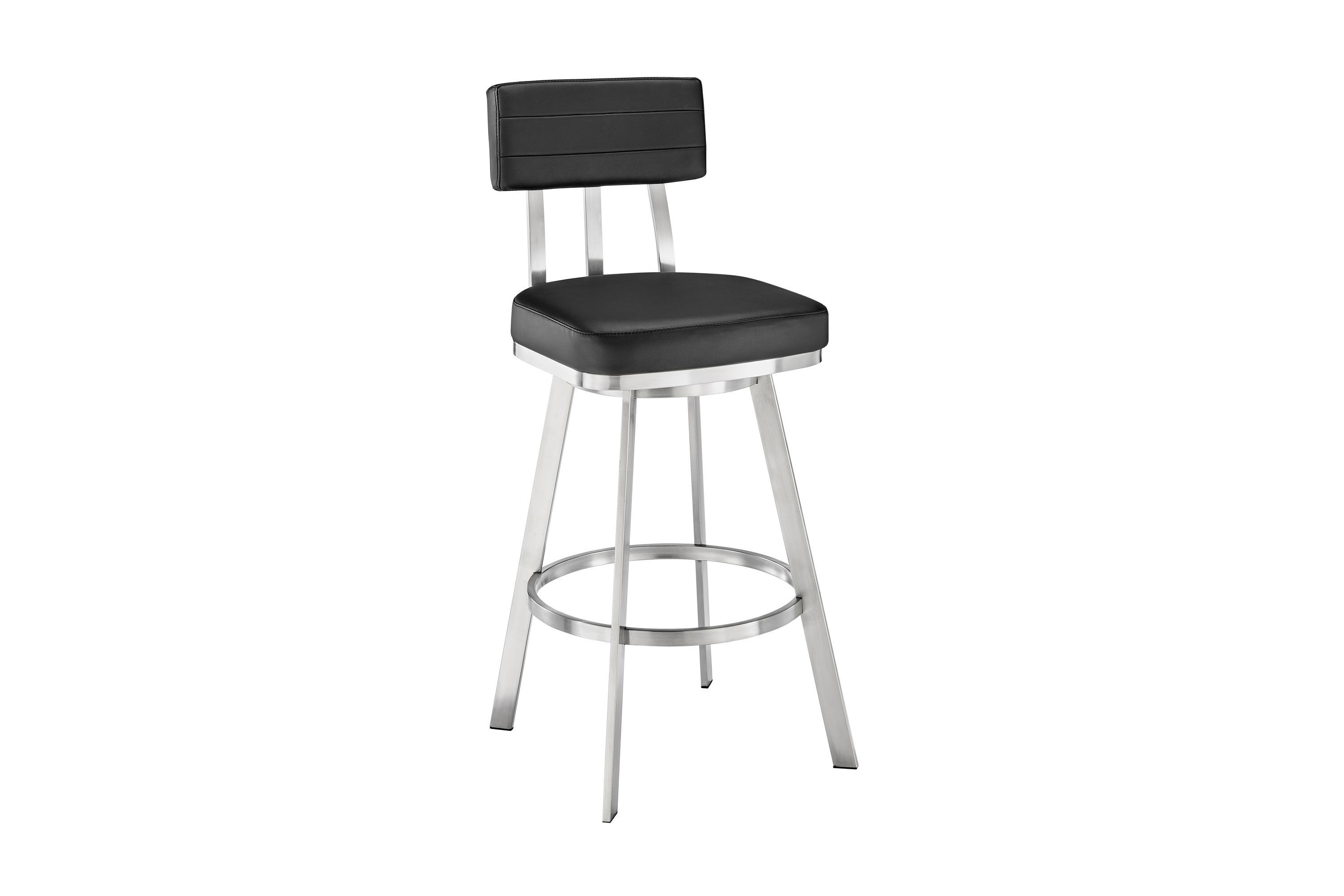 Jinab Swivel Counter Stool in Brushed Stainless Steel with Black Faux Leather