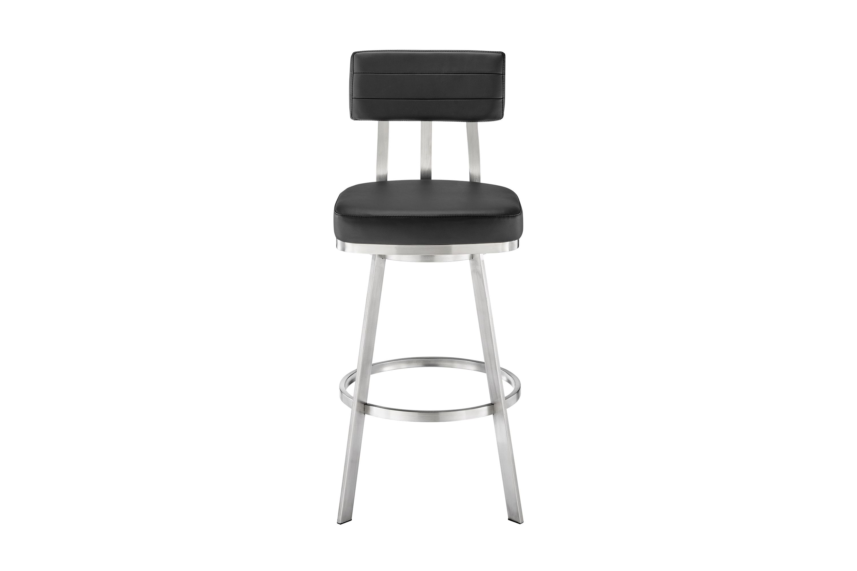 Jinab Swivel Counter Stool in Brushed Stainless Steel with Black Faux Leather